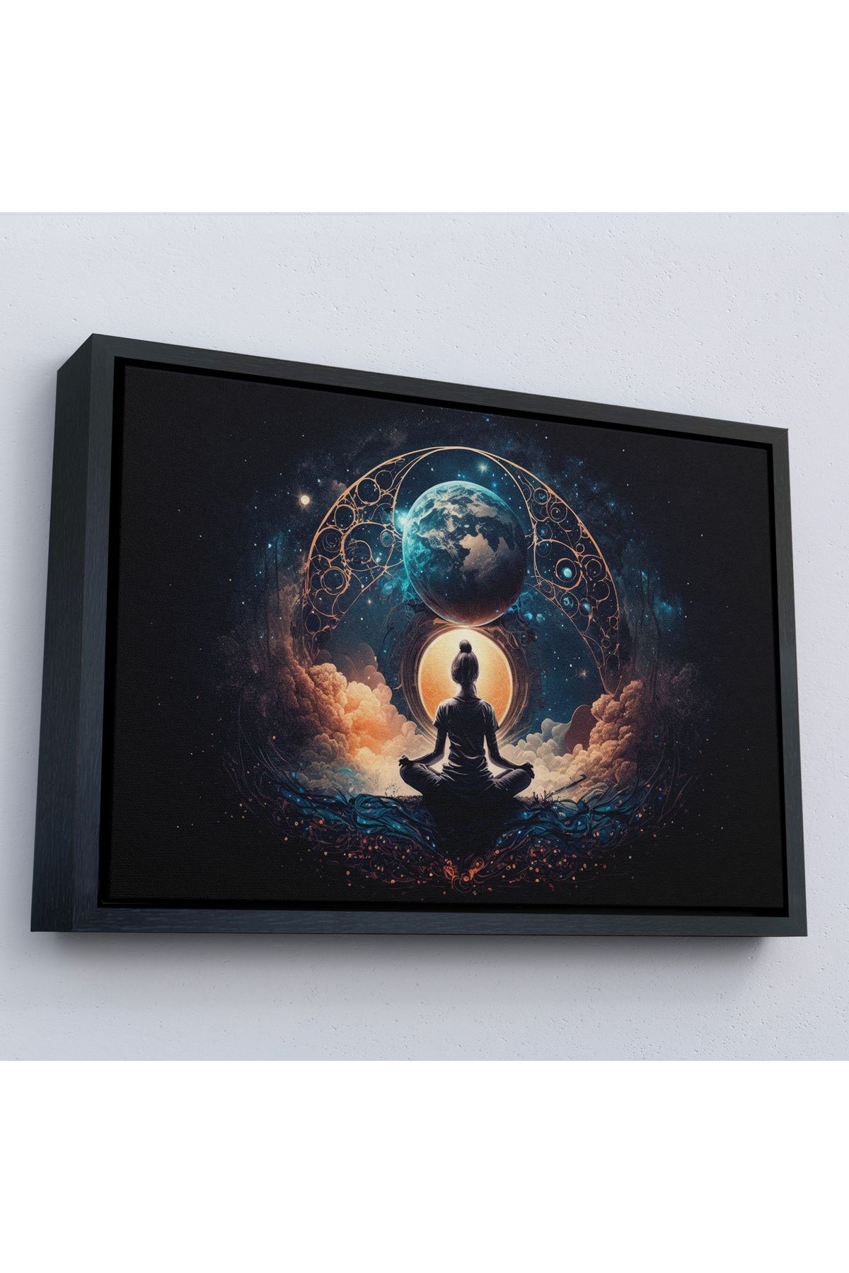 Jusoon Çerçeveli Meditasyon Yapan Kadın Lotus'Ta Evrenle Bağlantı Tablosu-7251