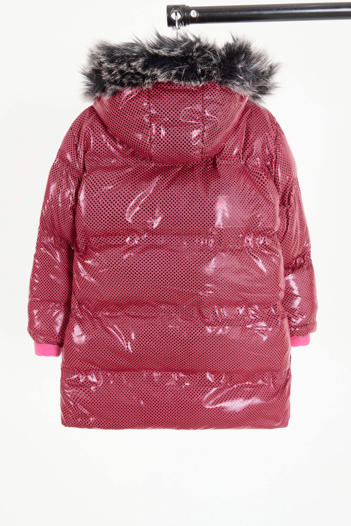 Cansın Mini-Girl's Hexagon Patterned Claret Red Puffer Coat 16272 2