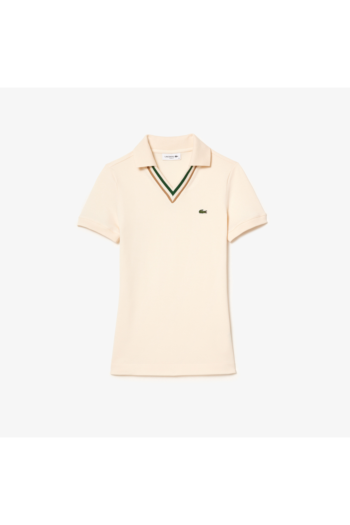 Lacoste Kadın Slim Fit V Yaka Beyaz Polo