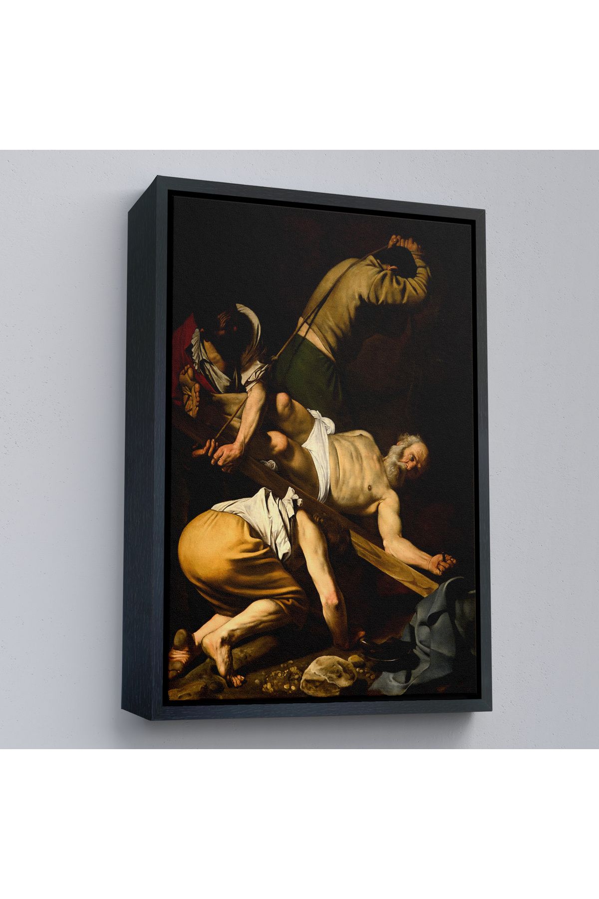 Doğal Bizden DB Çerçeveli Caravaggio - Aziz Petrus'Un Çarmıha Gerilmesi Tablosu - Crucifixion Of Saint Peter-8106