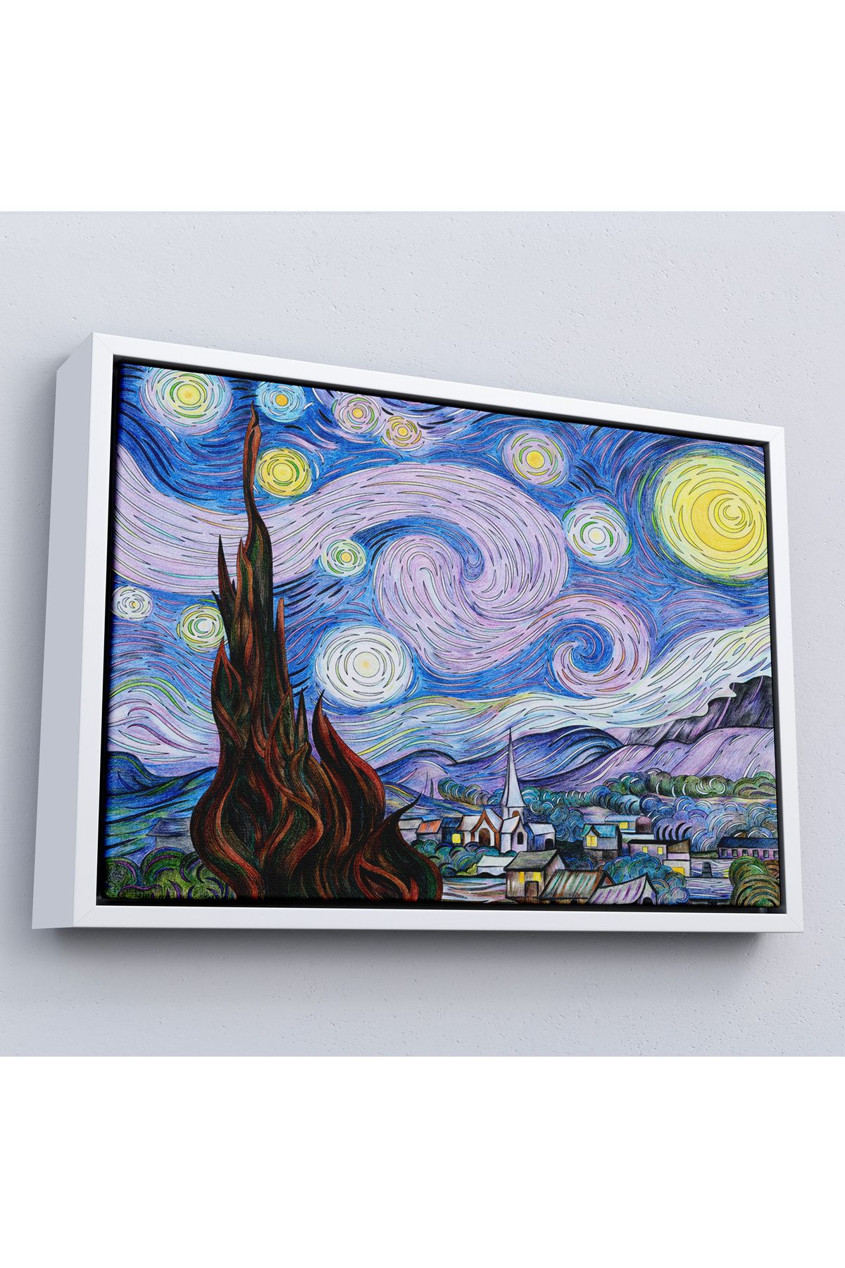 MOONFER Çerçeveli Vincent Van Gogh - Yıldızlı Geceler Premium Görüntü Tablosu-7163