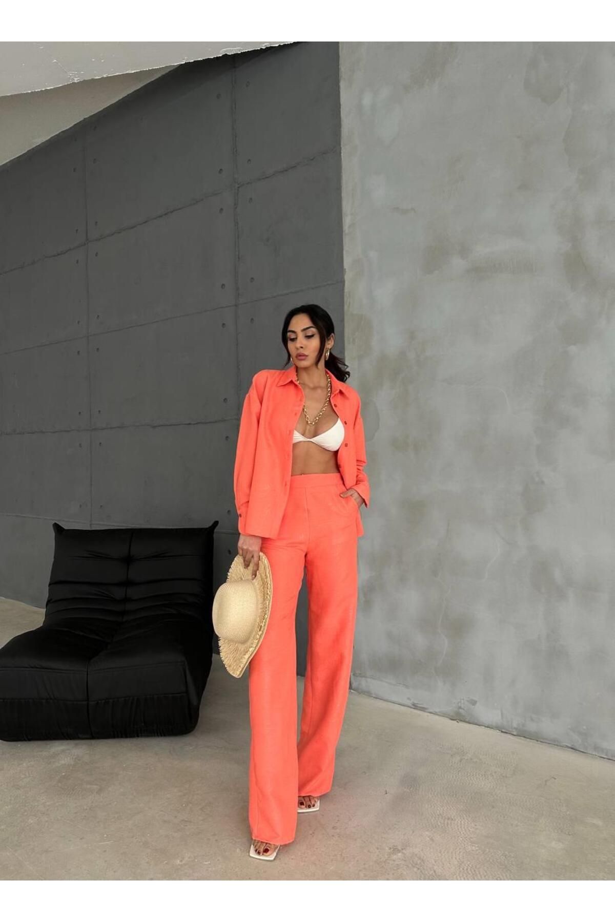 'Ello-Orange Patterned Jacquard Pants Set 2
