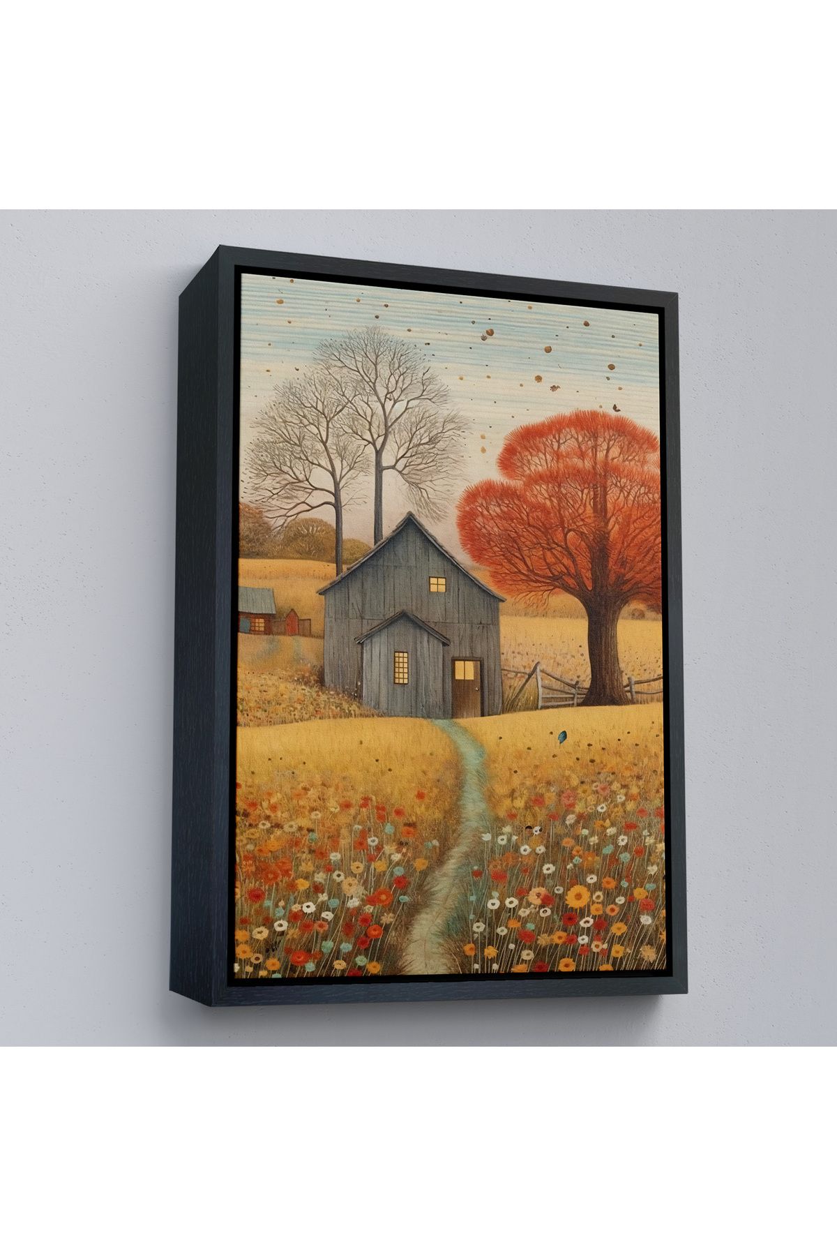 Jusoon Çerçeveli Çayırdaki Ahır Evi Tablosu-7531
