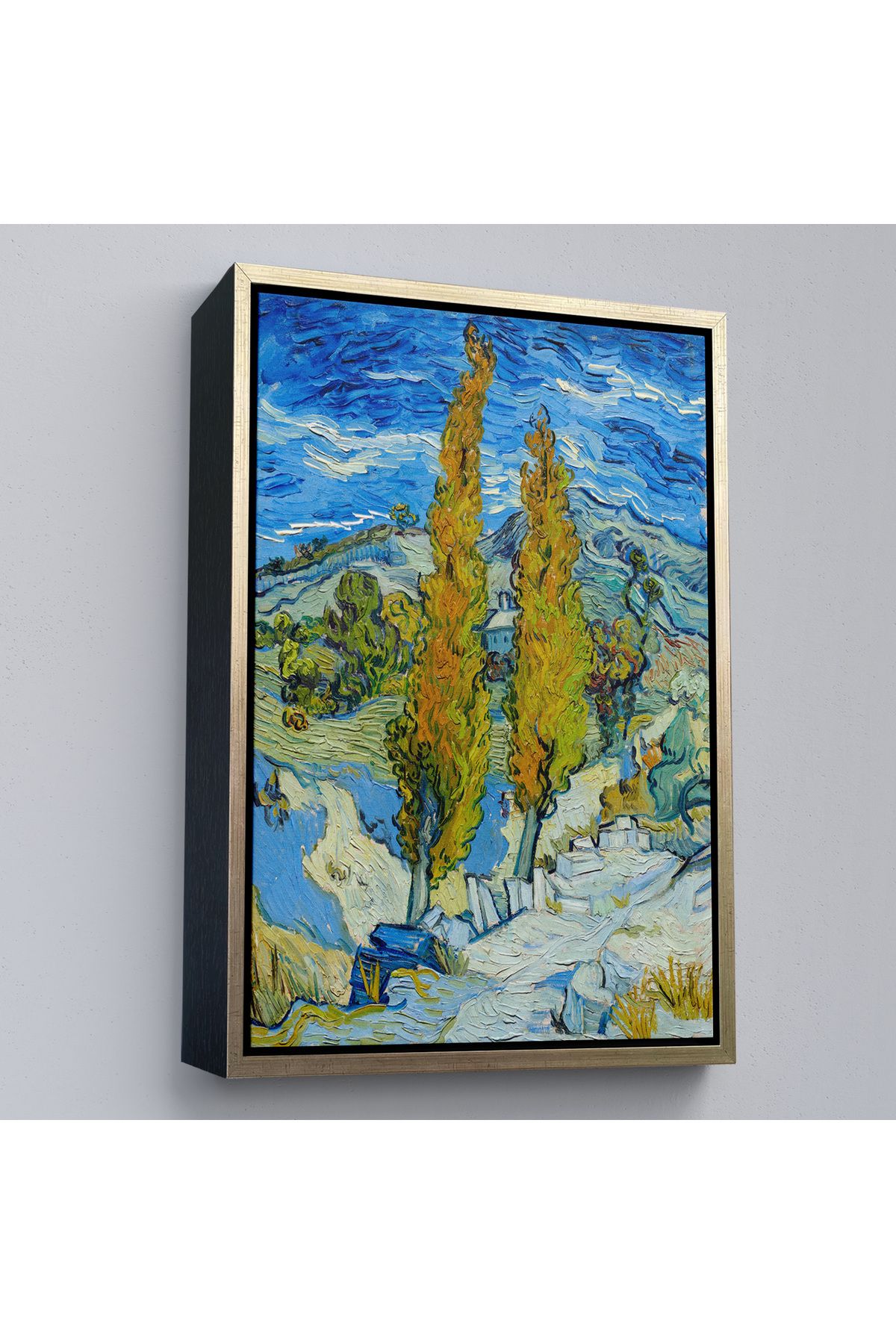 Jusoon Çerçeveli Vincent Van Gogh -Saint-Rémy Yakınlarındaki Alpilles'De İki Kavak Tablo-7455
