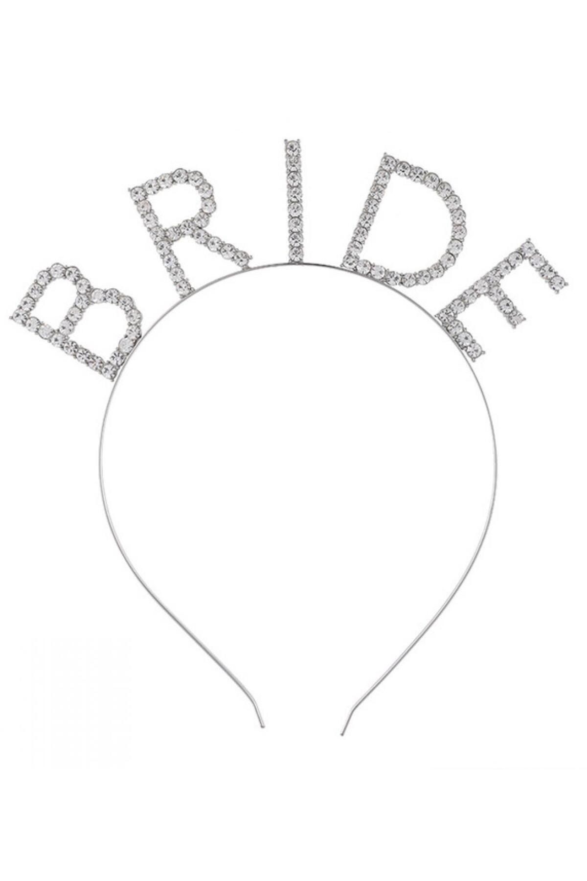 Avantaj Kapıda ® Bekarlığa Veda Mega Boy Kristal Taşlı Gümüş Bride Taç Gelin Tacı 20X21 cm (Tam Takım