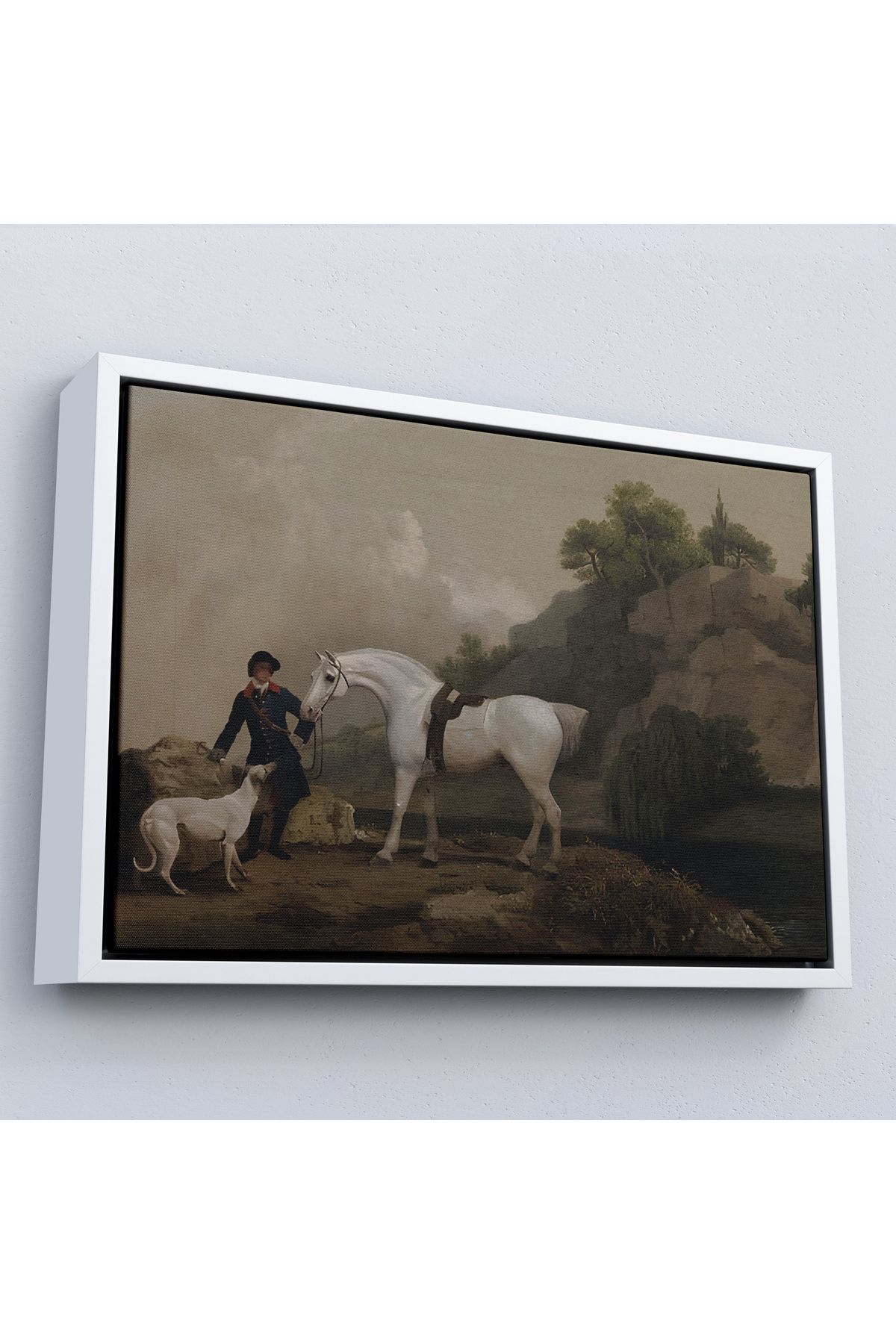 Atik Tasarım Çerçeveli George Stubbs 'Un Creswell Kayalıkları'Nda Damat Ve Tazı İle Gri Avcı Tablosu