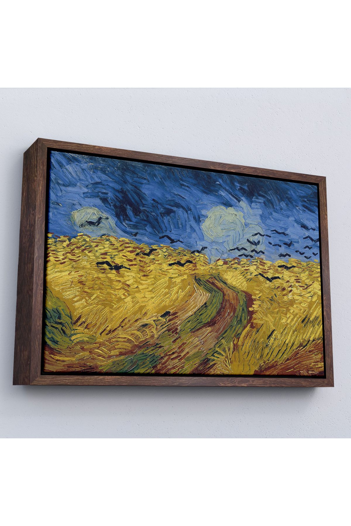 MOONFER Çerçeveli Vincent Willem Van Gogh - Kargalarla Buğday Tarlası Tablo-7190