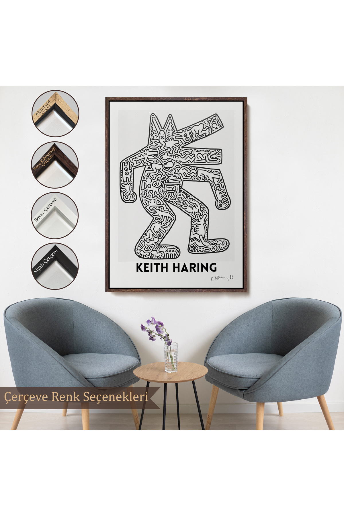 Keith Haring - Köpek Çerçeveli Kanvas Tablosu - Dog görsel 7