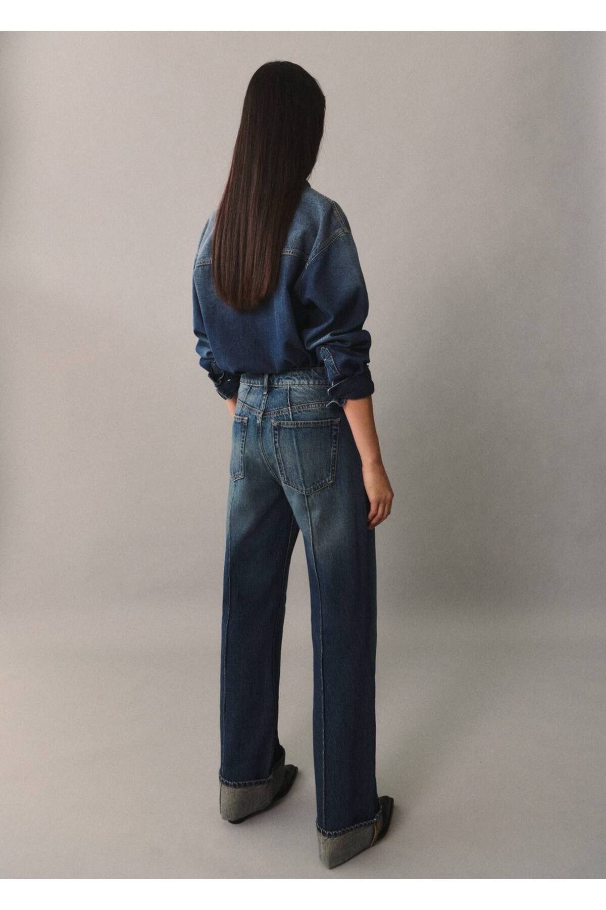 MANGO Woman-Pantaloni de jeans cu talie inalta cu croiala dreapta 4