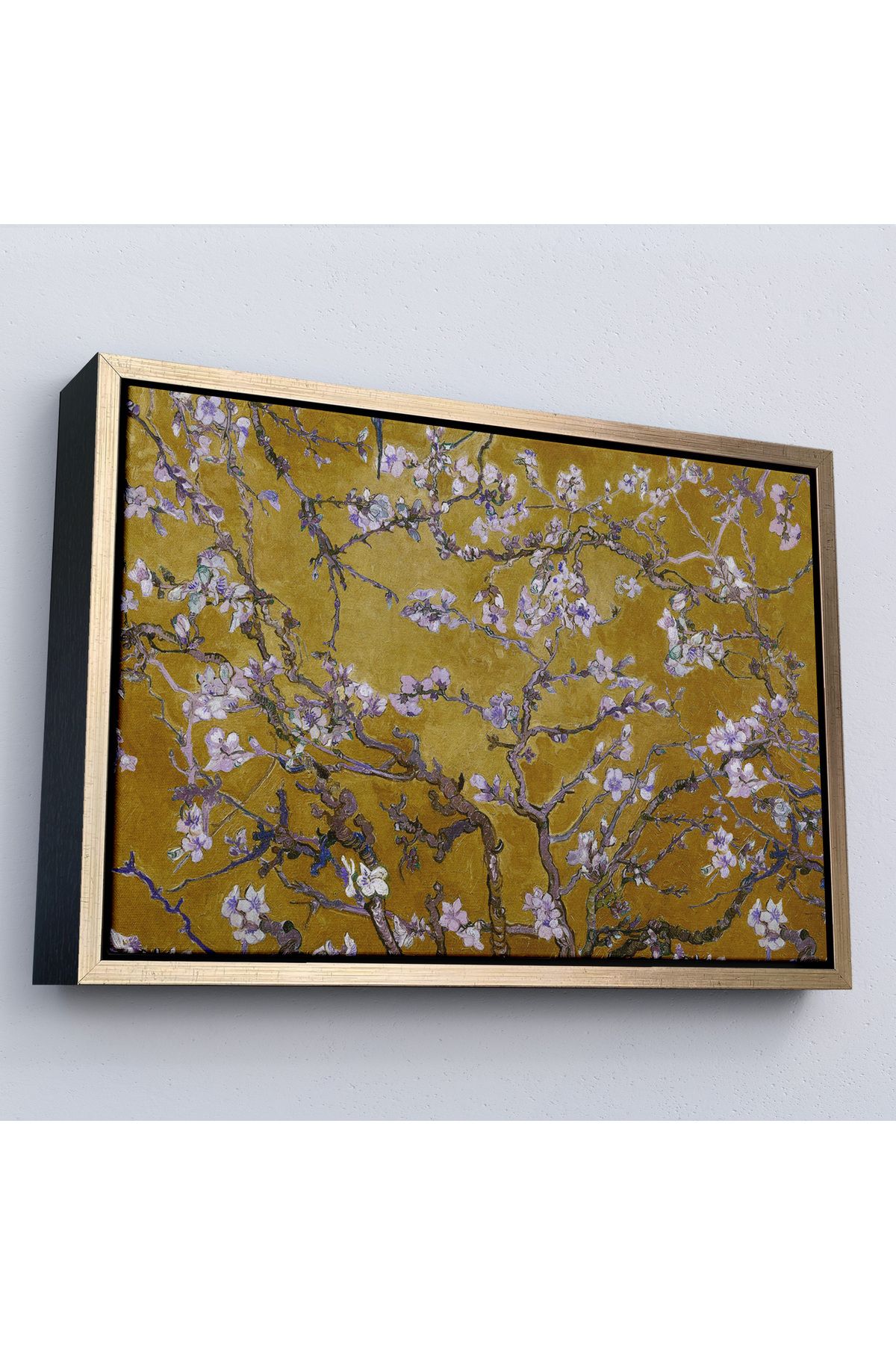 Shoprit Çerçeveli Vincent Van Gogh - Çiçek Açan Badem Ağacı Sarı Tablosu-7176