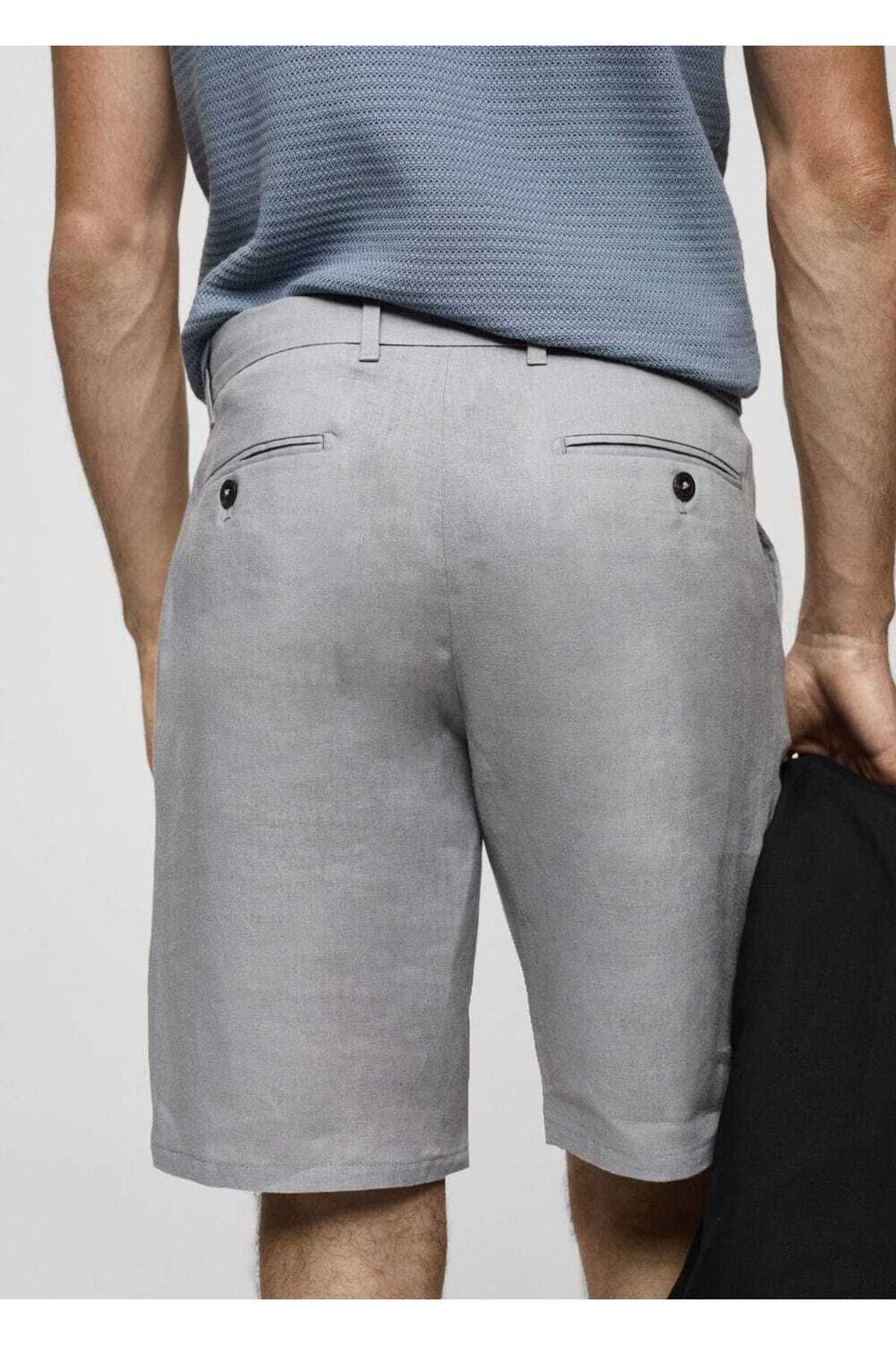 MANGO Man-Slim Fit 100% lněné bermudy 6