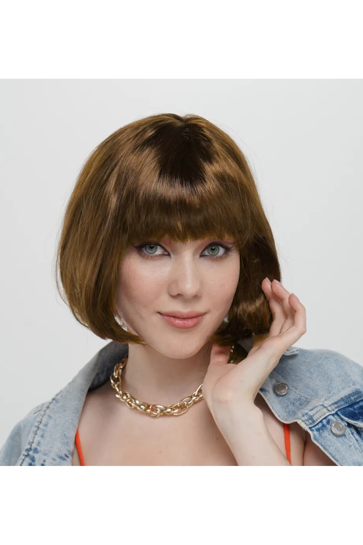 samur parti parti aksesuar & kostüm Kahve Renk Düz Kesim Küt Parti Peruğu Kısa Takma Saç