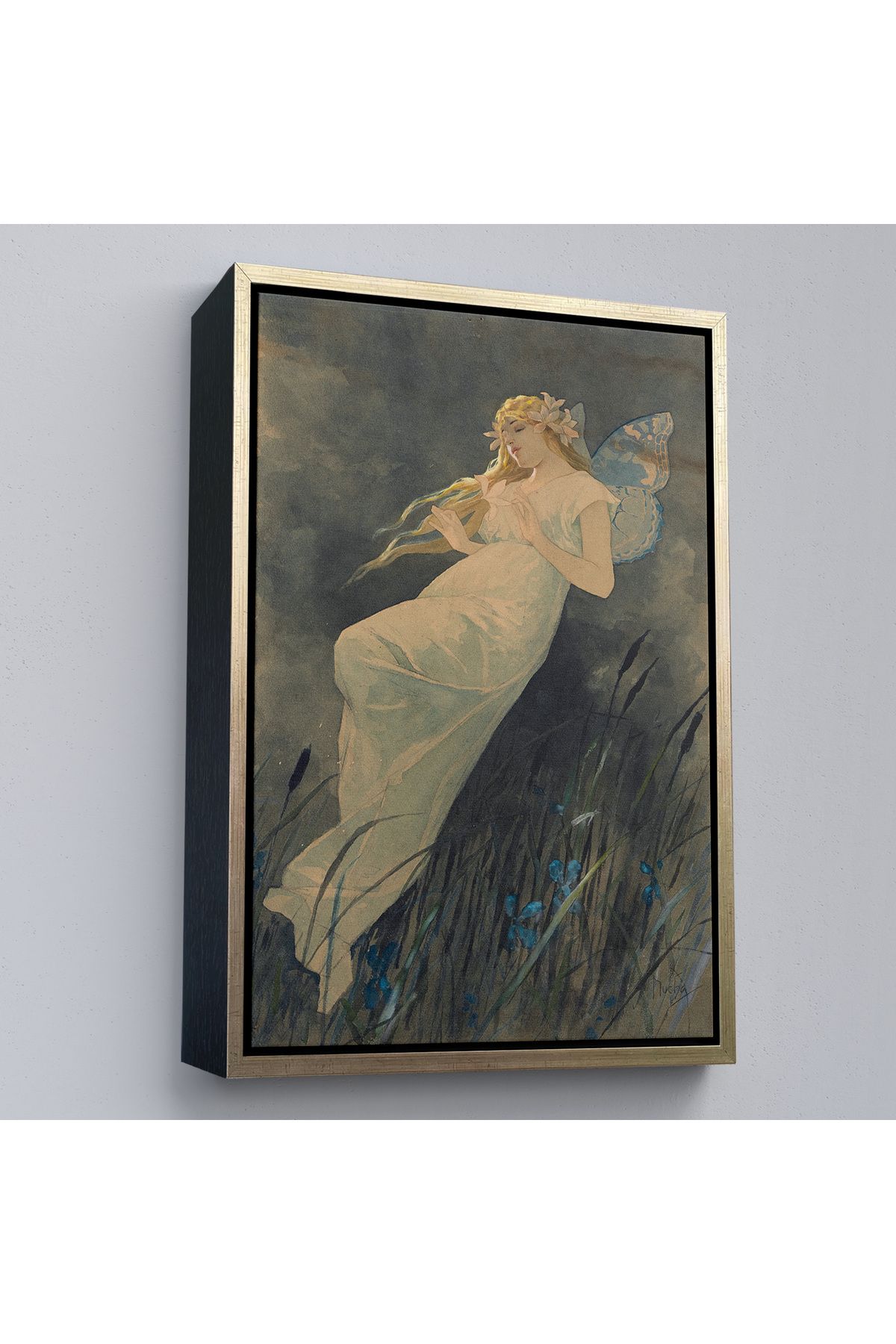 Yarımada Bahçe YB Çerçeveli Alphonse Mucha'Nın İris Çiçekleriyle Elf Tablo-7288