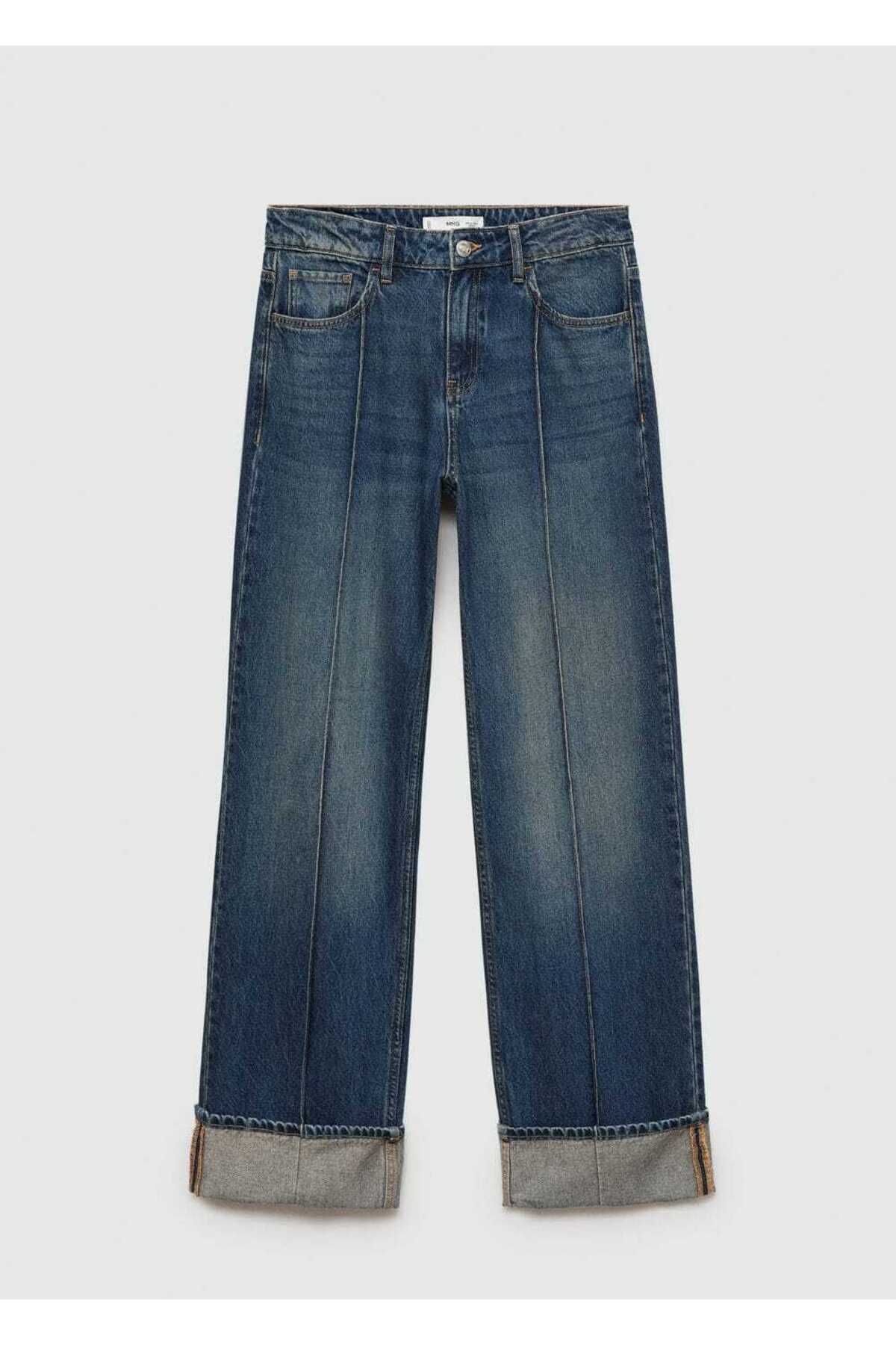 MANGO Woman-Pantaloni de jeans cu talie inalta cu croiala dreapta 3