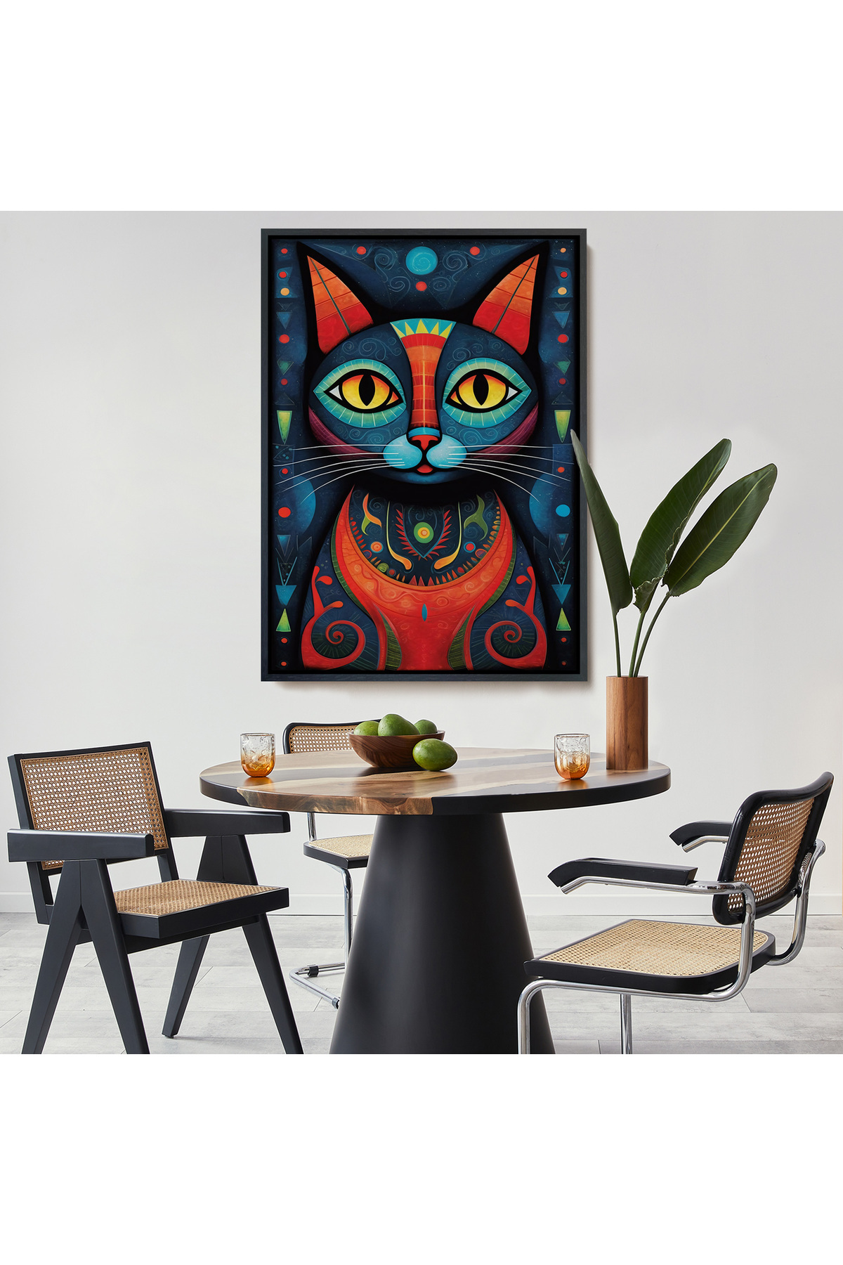 Pablo Picasso Tarzı - Soyut Renkli Kedi Çerçeveli Kanvas Tablo görsel 8