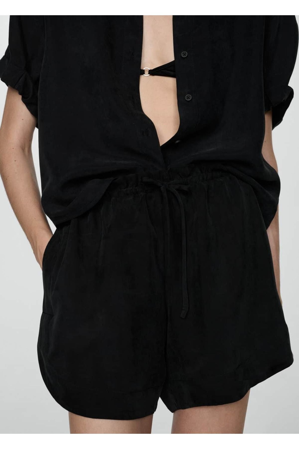 MANGO Woman Pantaloni Scurți Cupro Cu Talie Înaltă Femeie - L