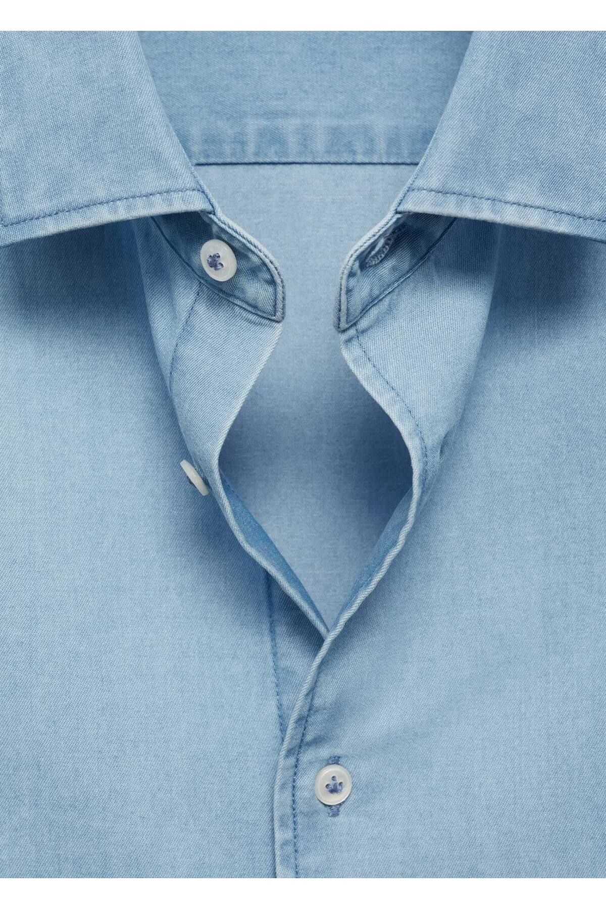 MANGO Man-Regular Fit Chambray Baumwollhemd 8