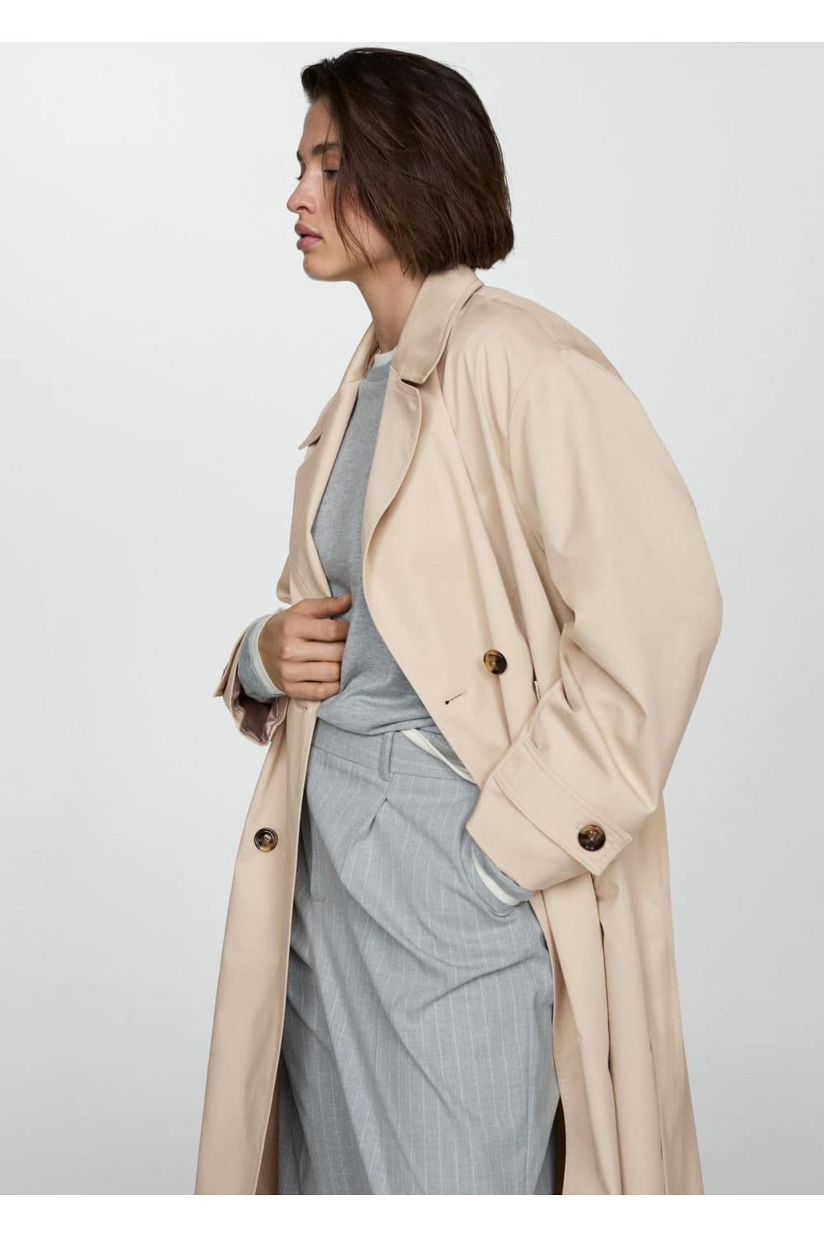 MANGO Woman-Double Button Long Trench Coat 6