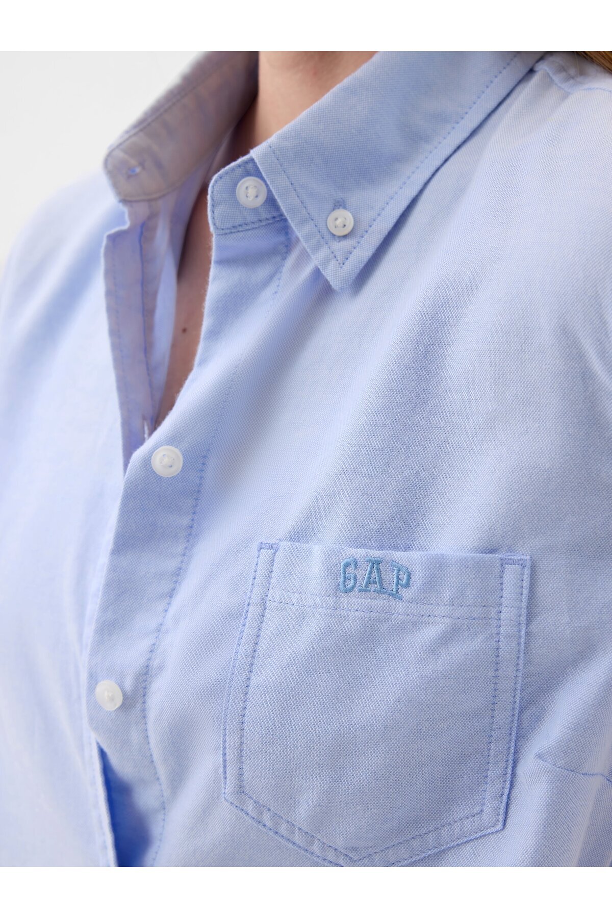 GAP  Kadın Mavi Gap Logo Oxford Gömlek - Görsel 3