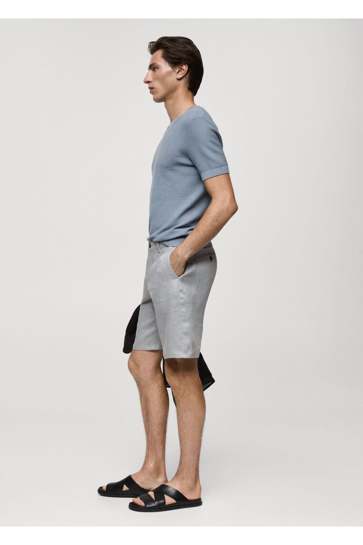 MANGO Man-Slim Fit 100% lněné bermudy 8