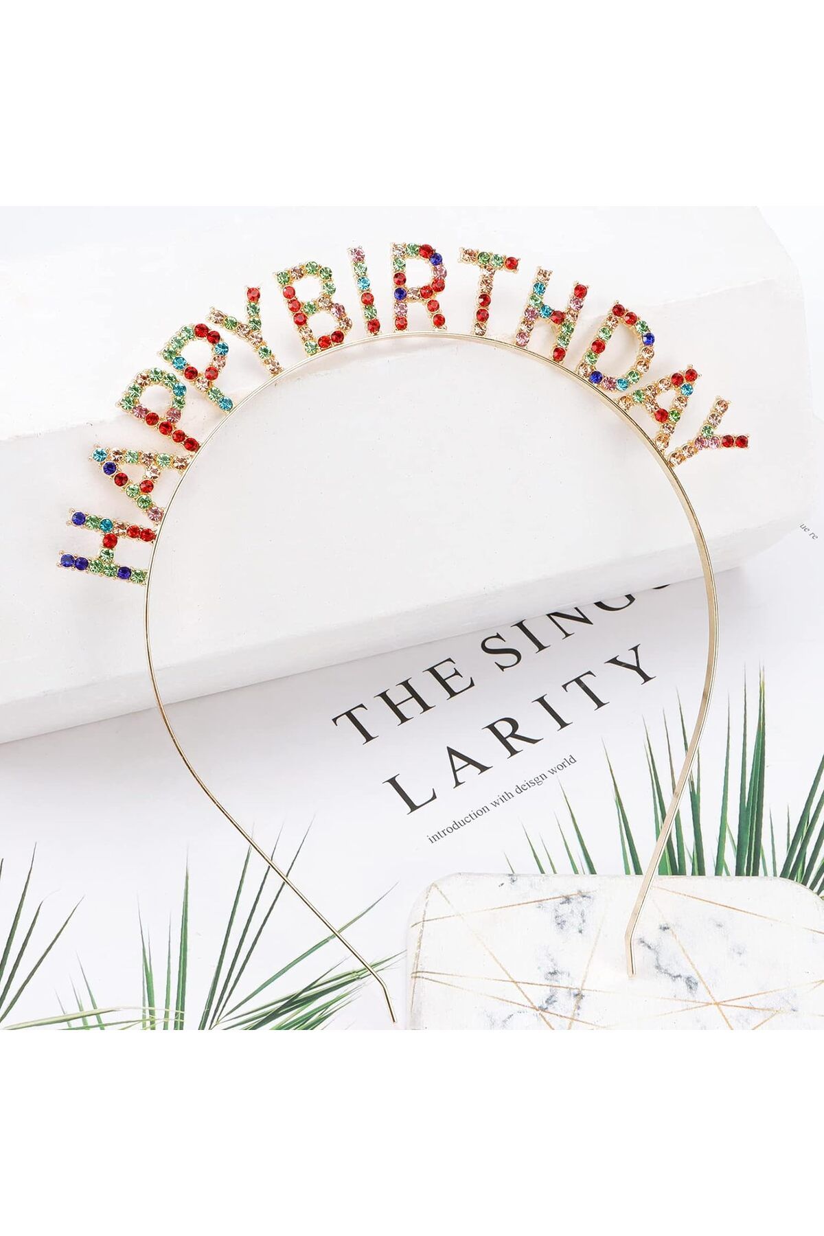 Avantaj Kapıda ® Rengarenk Kristal Taşlı Ekstra Lüks Gümüş Kaplama Happy Birthday Taç 16x17 cm