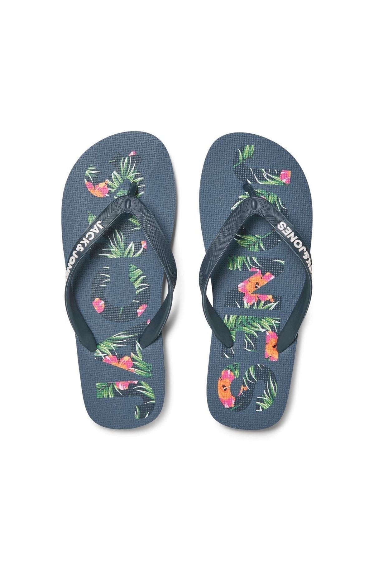 دمپایی آبی مردانه Jack Jones JFWLOGO PALM PRINT FLOP SLIPPER BLAMER NAVY CAPRI Jack & Jones