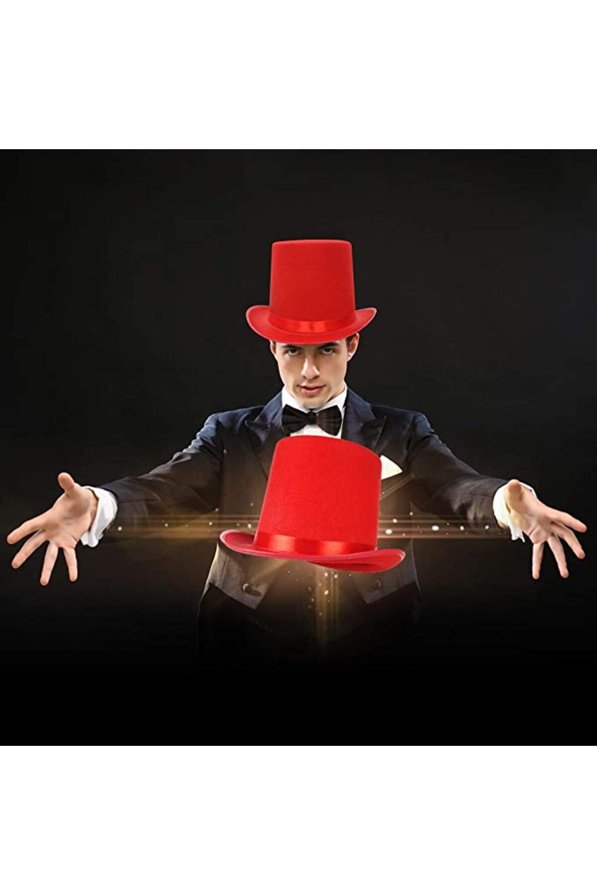 Avantaj Kapıda ® Yetişkinler İçin Kırmızı Renk Ringmaster Sihirbaz Şapkası Fötr Şapka 15 cm