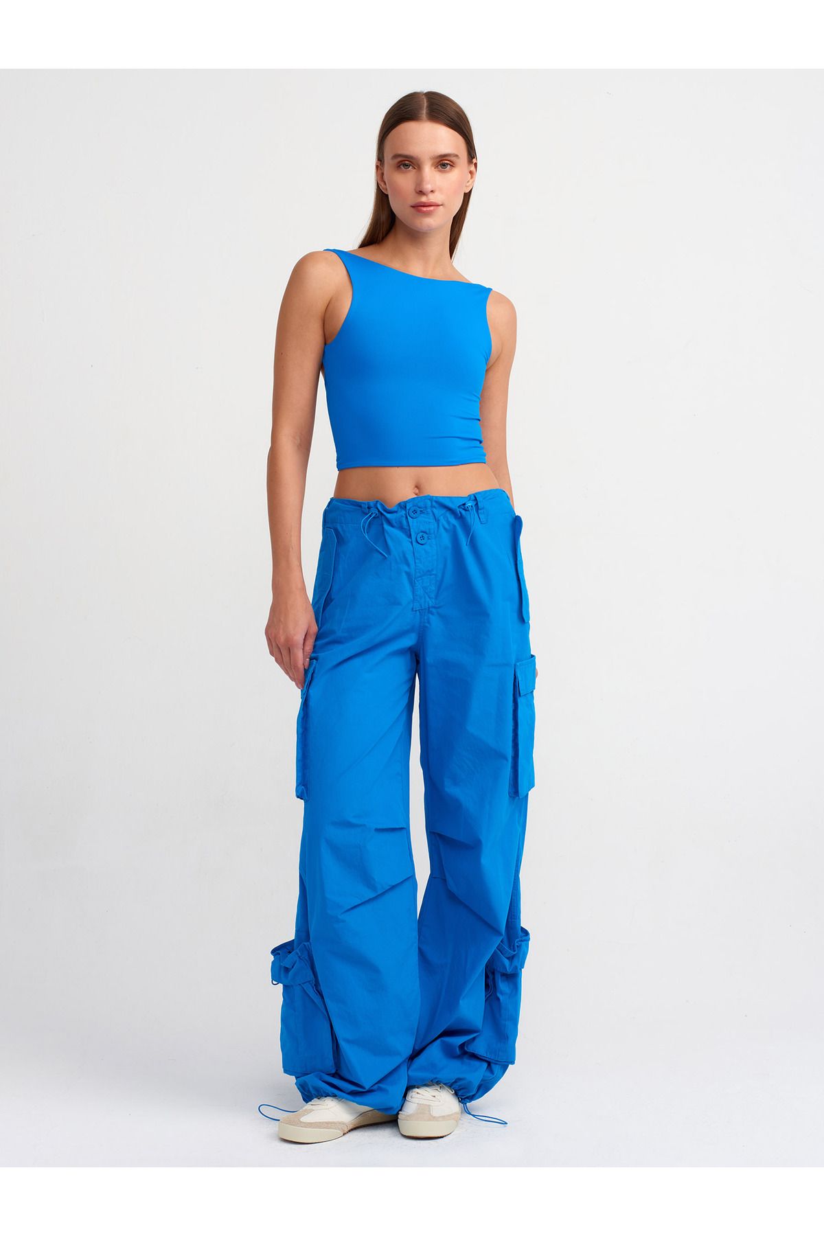 Dilvin-30673 Saks Color Crop Top - Open Back Design 3
