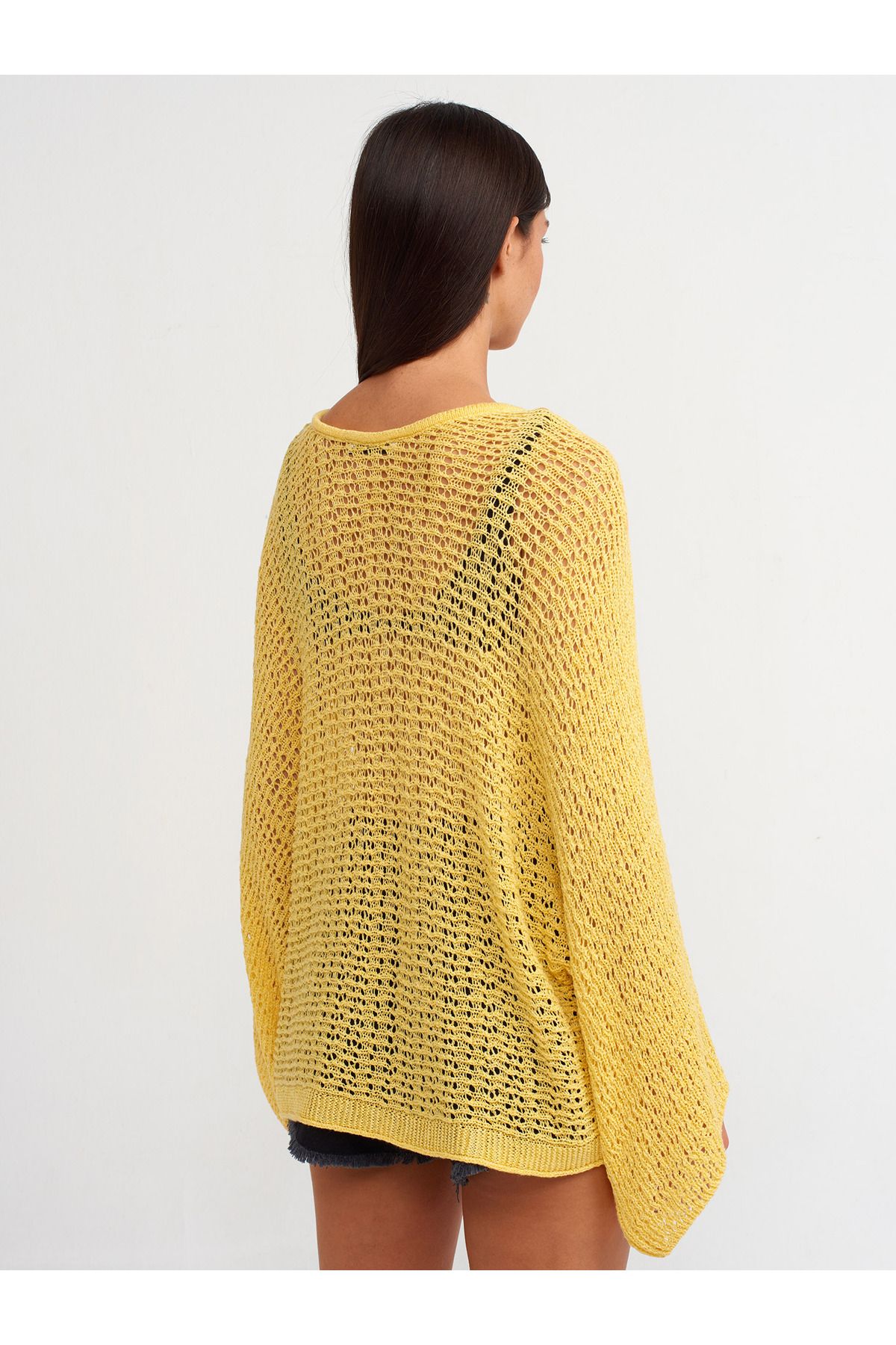 Dilvin-10551 Boat Neck Shaped Knit Sweater-yellow 2