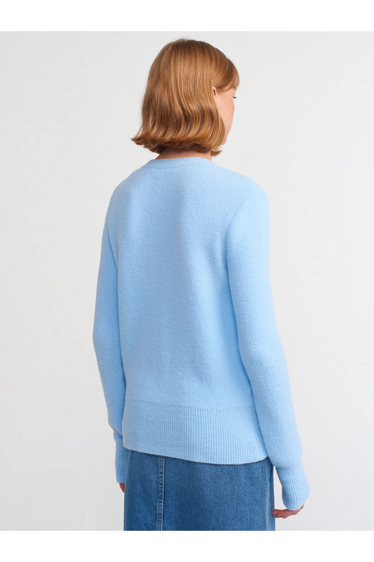 Dilvin-60198 Blue Knitwear Cardigan - Pearl Buttoned 2