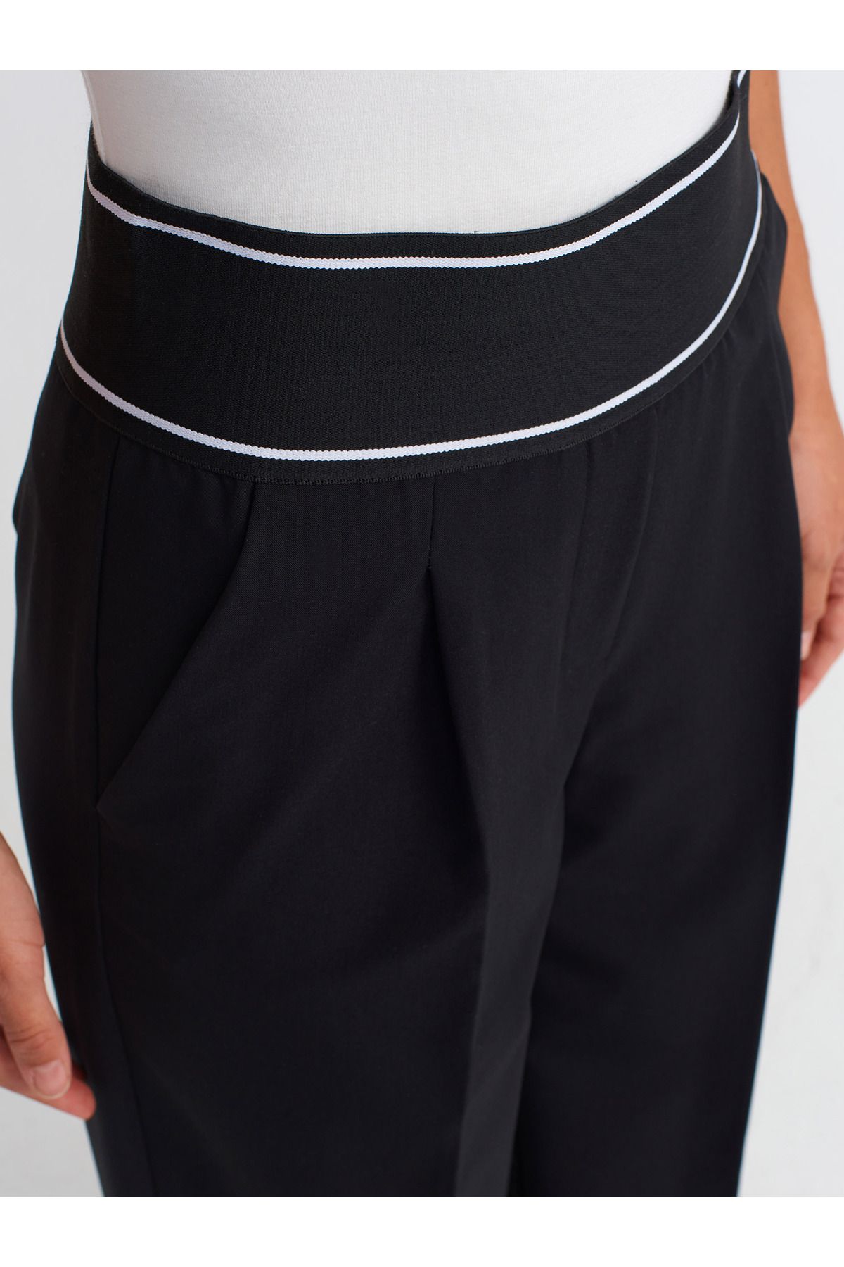 Dilvin-71528 Black Drawstring Waisted Pants 4