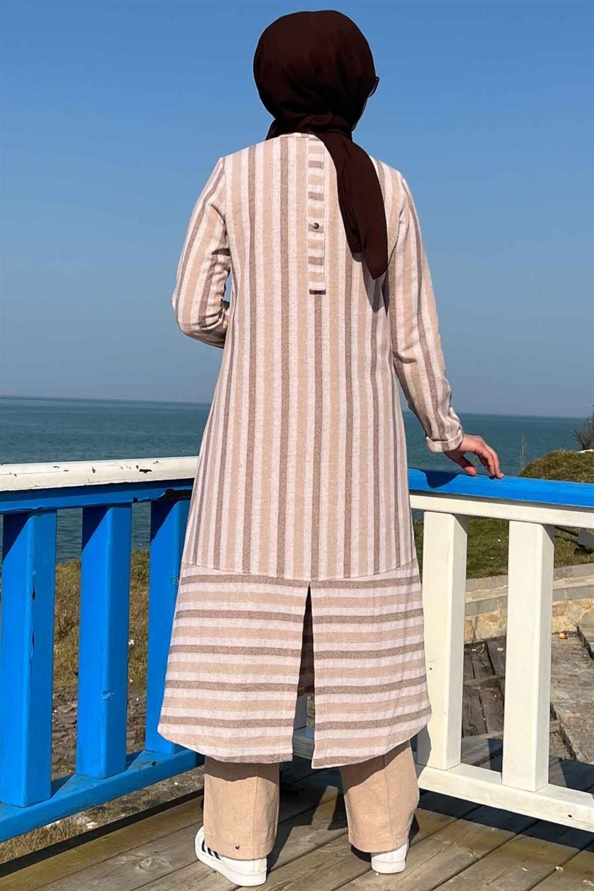 Rabia Şamlı-Brown Striped 3-Piece Set 3