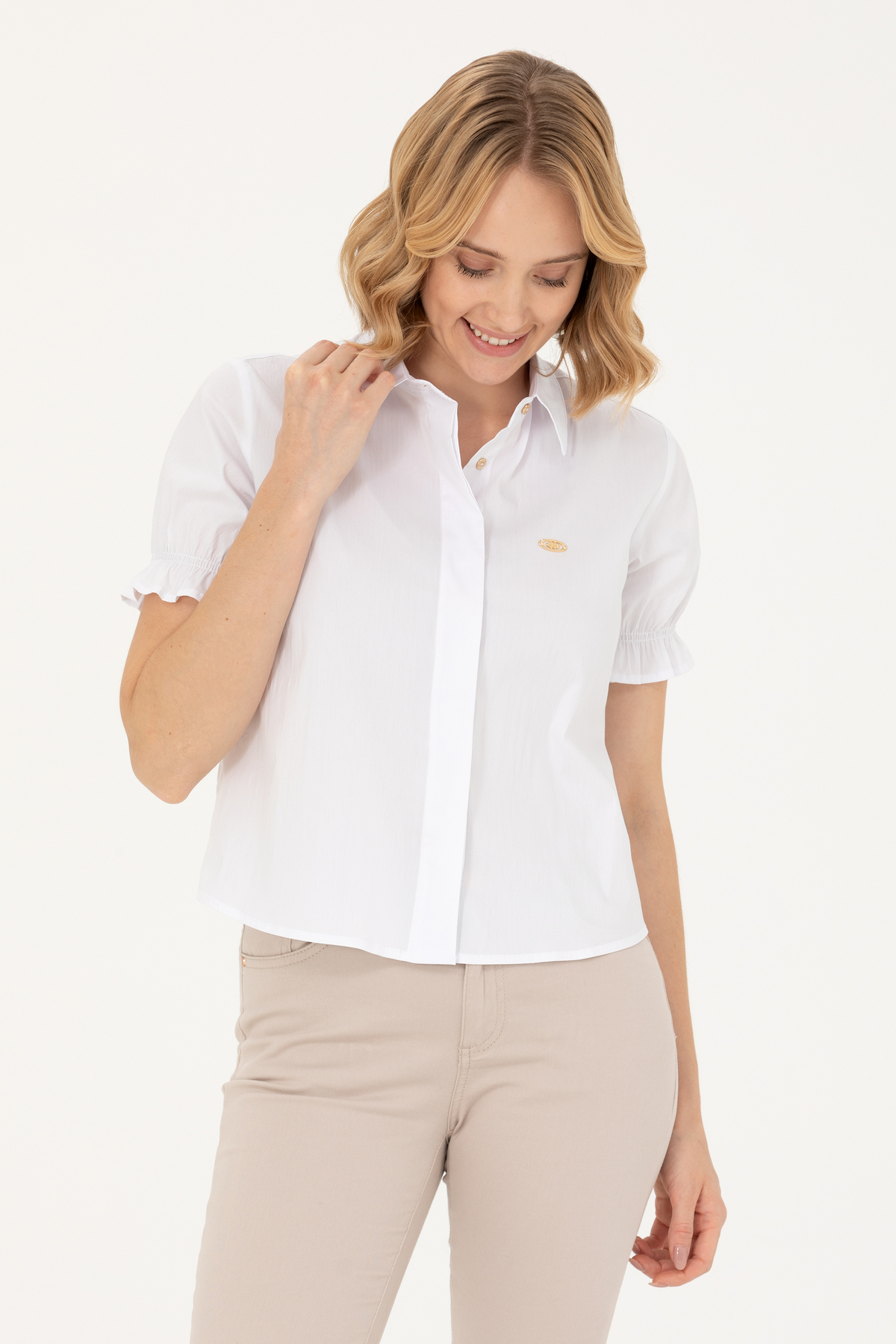 U.S. Polo Assn.  Kadın Beyaz Kısa Kollu Gömlek 50264219-VR013