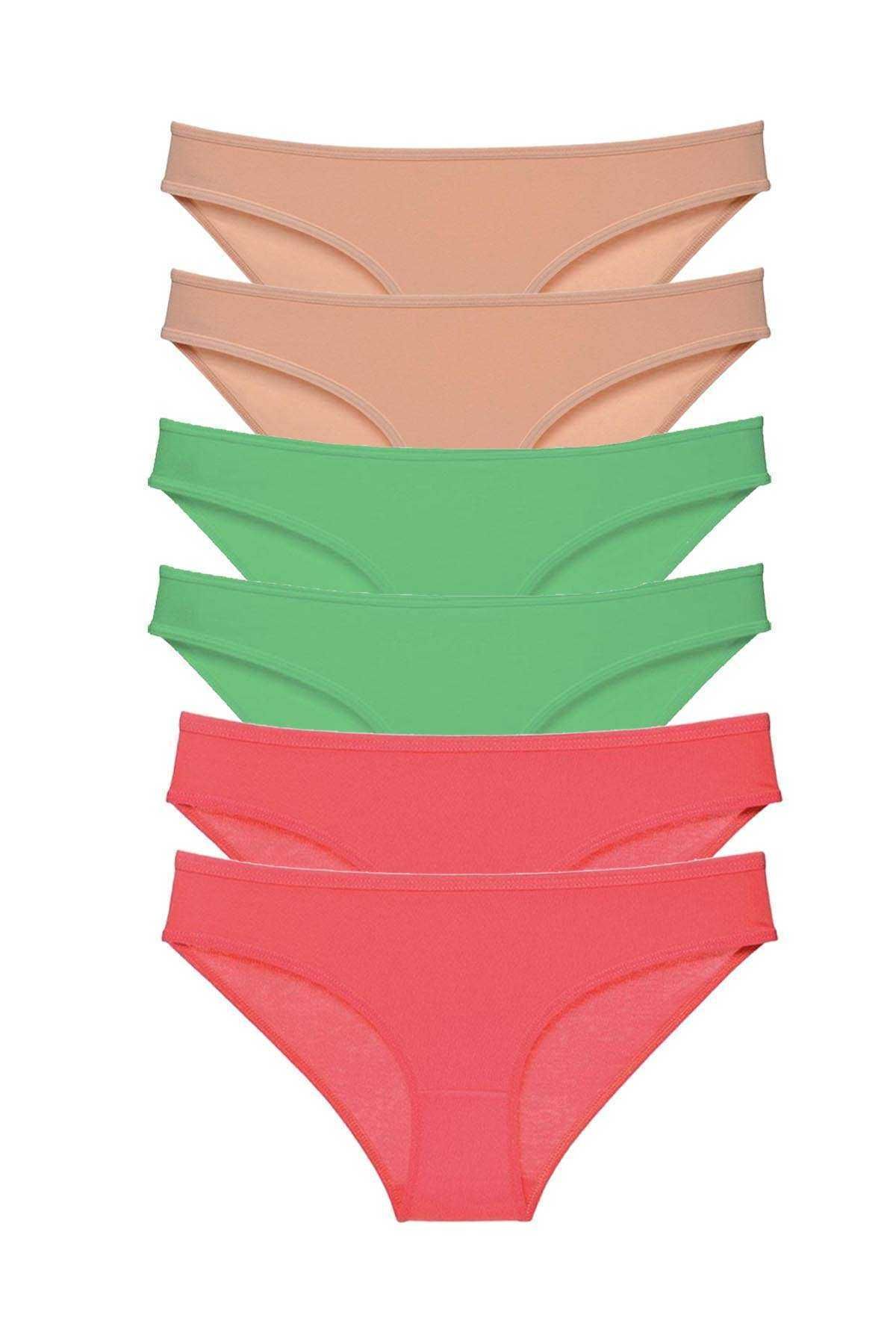 Pink Stil 6 adet Süper Eko Set Likralı Kadın Slip Külot Ten Yeşil Fuşya Pink Stil