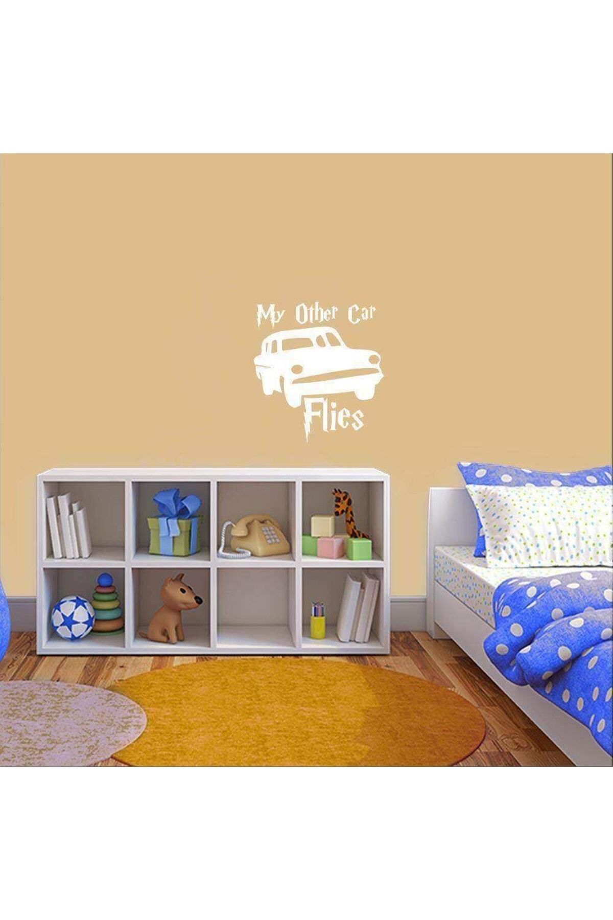 MLH STORE Uçan Araba - My Other Car Flies Yazılı Dekoratif Duvar Sticker, Çıkartma, Etiket Beyaz