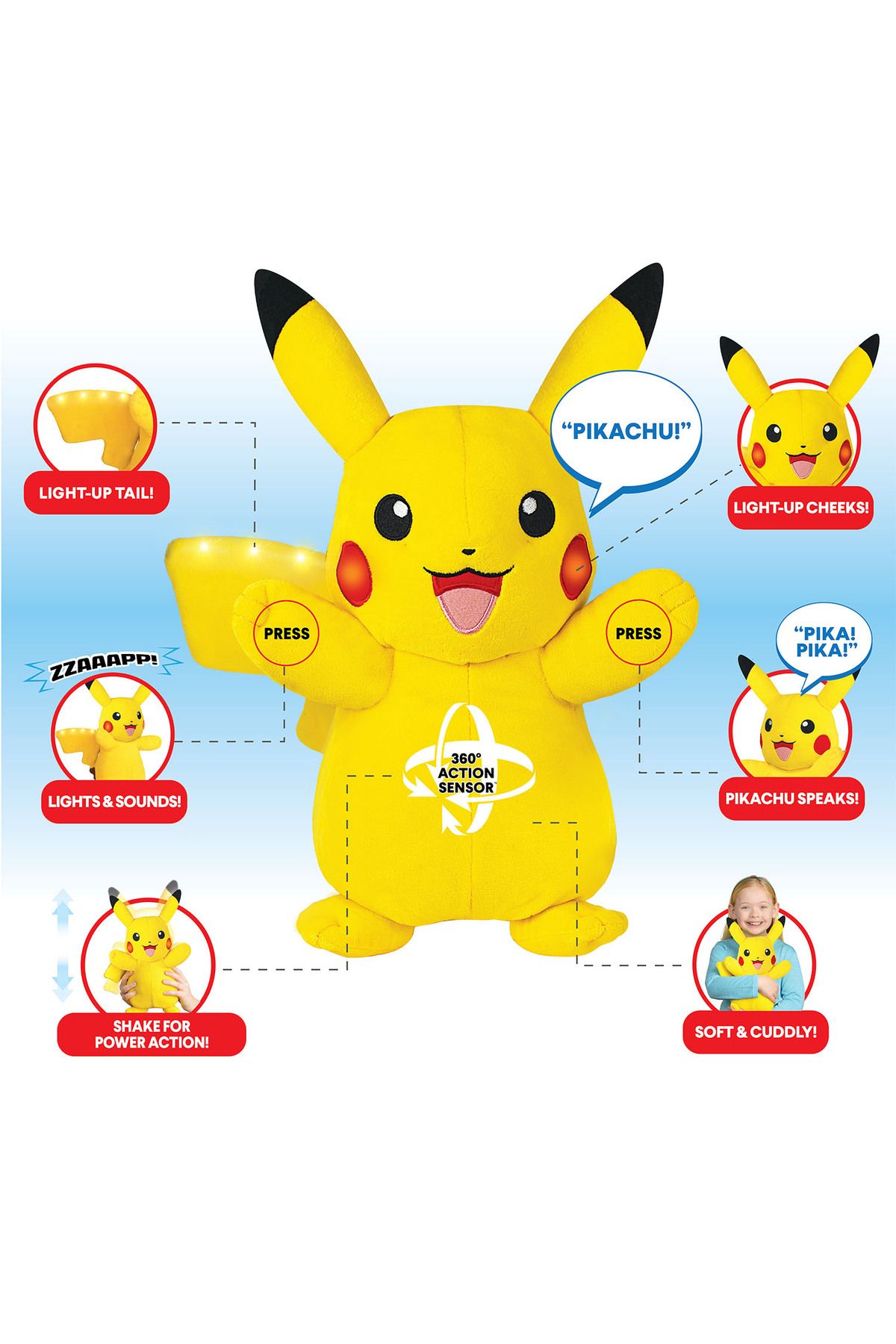 Pokemon-Pokemon - Plush toy with functions, Pikachu (Power Action) 3
