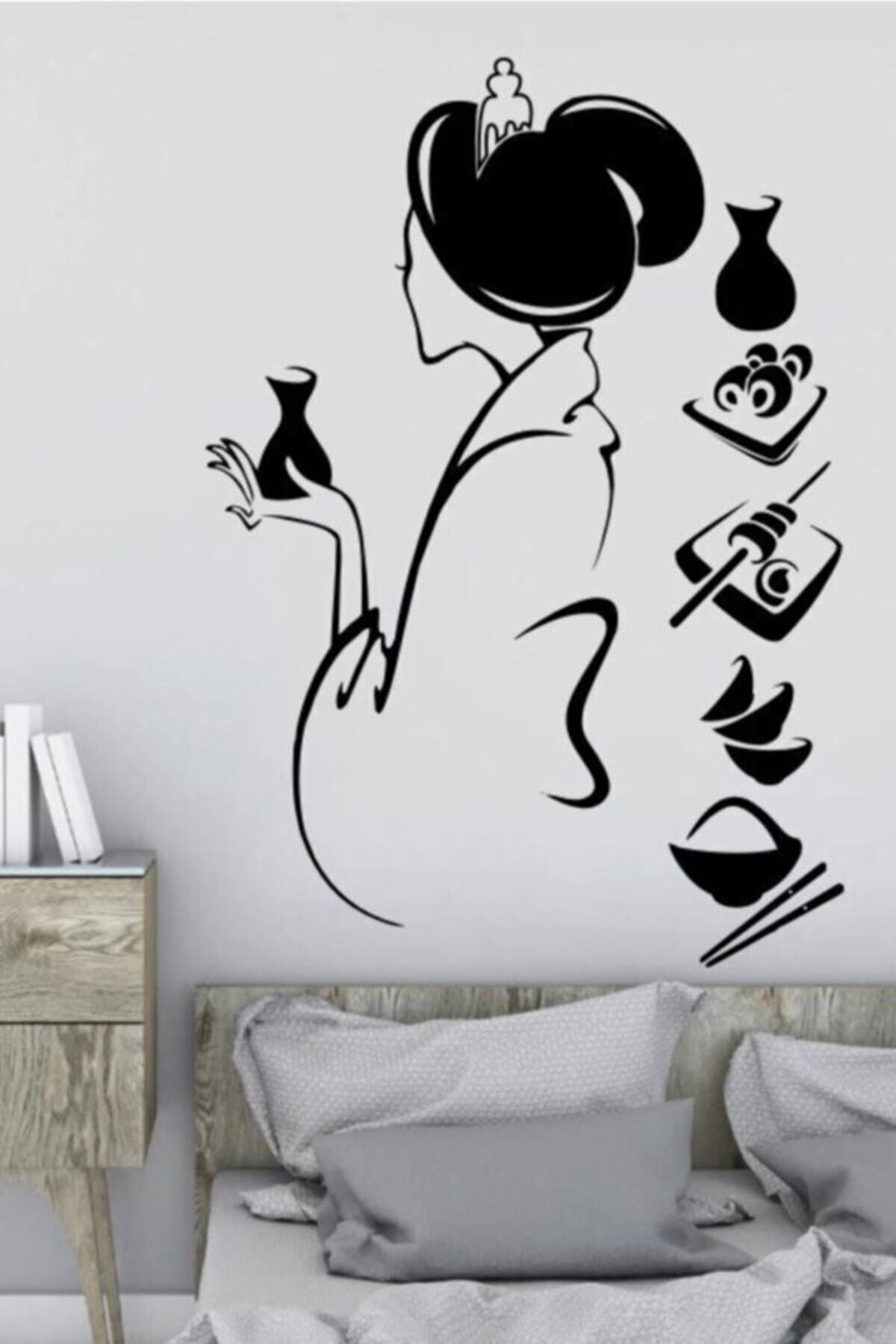 MLH STORE Japon Kadın ve Suşhi Sticker - Home Sticker - Duvar Sticker