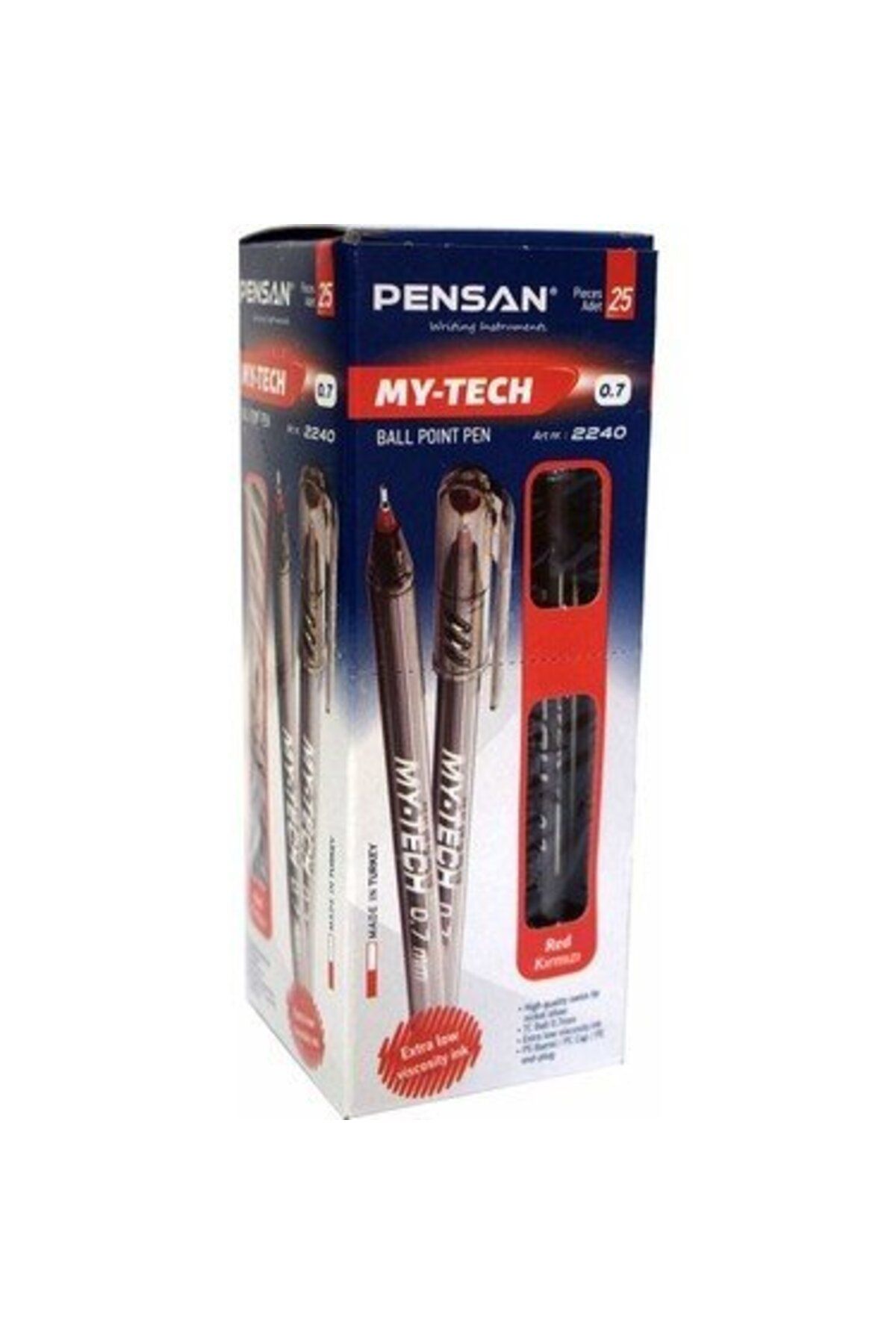 Pensan My-tech 0.7mm Tükenmez Kalem 25'li Kutu - Kırmızı