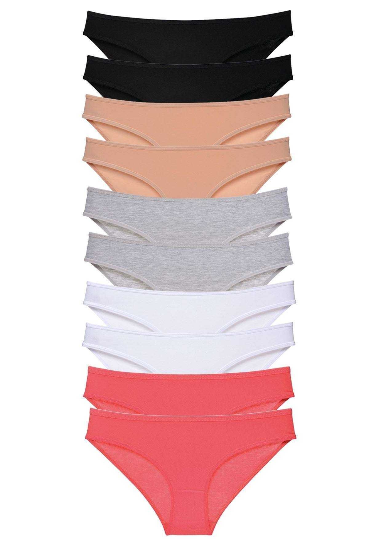 Pink Stil 10 adet Süper Eko Set Likralı Kadın Slip Külot Siyah Ten Gri Beyaz Fuşya Pink Stil
