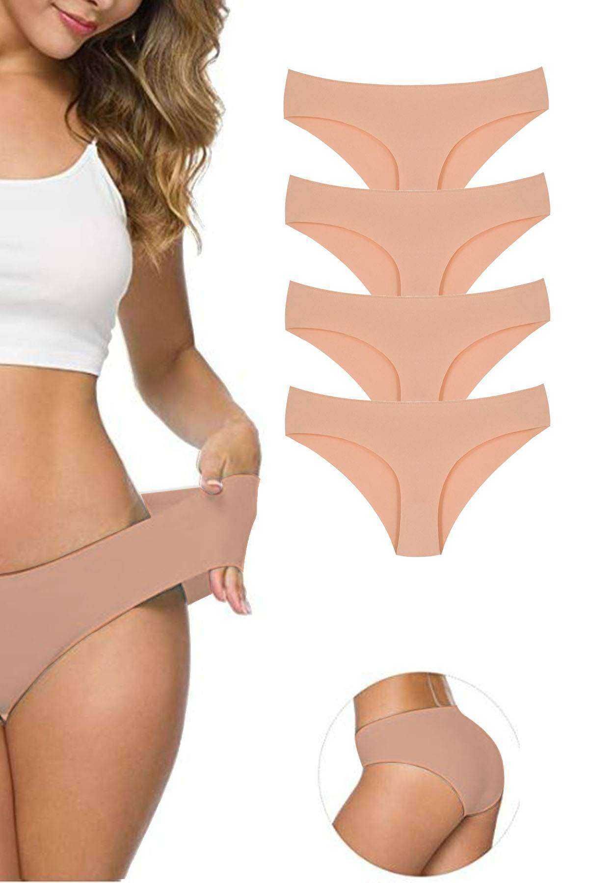 Pink Stil 4 Adet Kadın Dikişsiz Lazer Kesim Esnek İz yapmayan Külot Ten Pink Stil