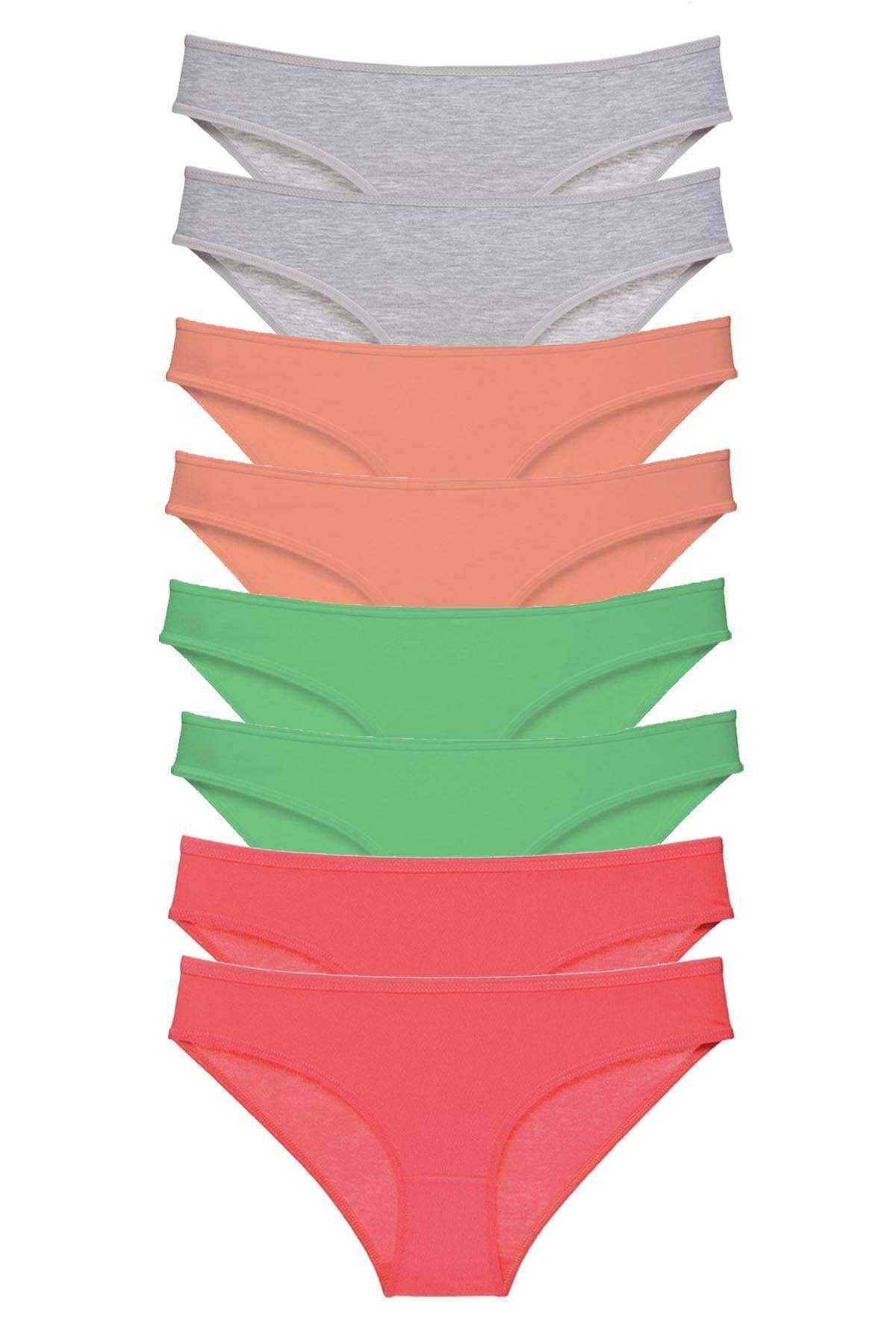 Royaleks 8 adet Süper Eko Set Likralı Kadın Slip Külot Gri Pudra Yeşil Fuşya