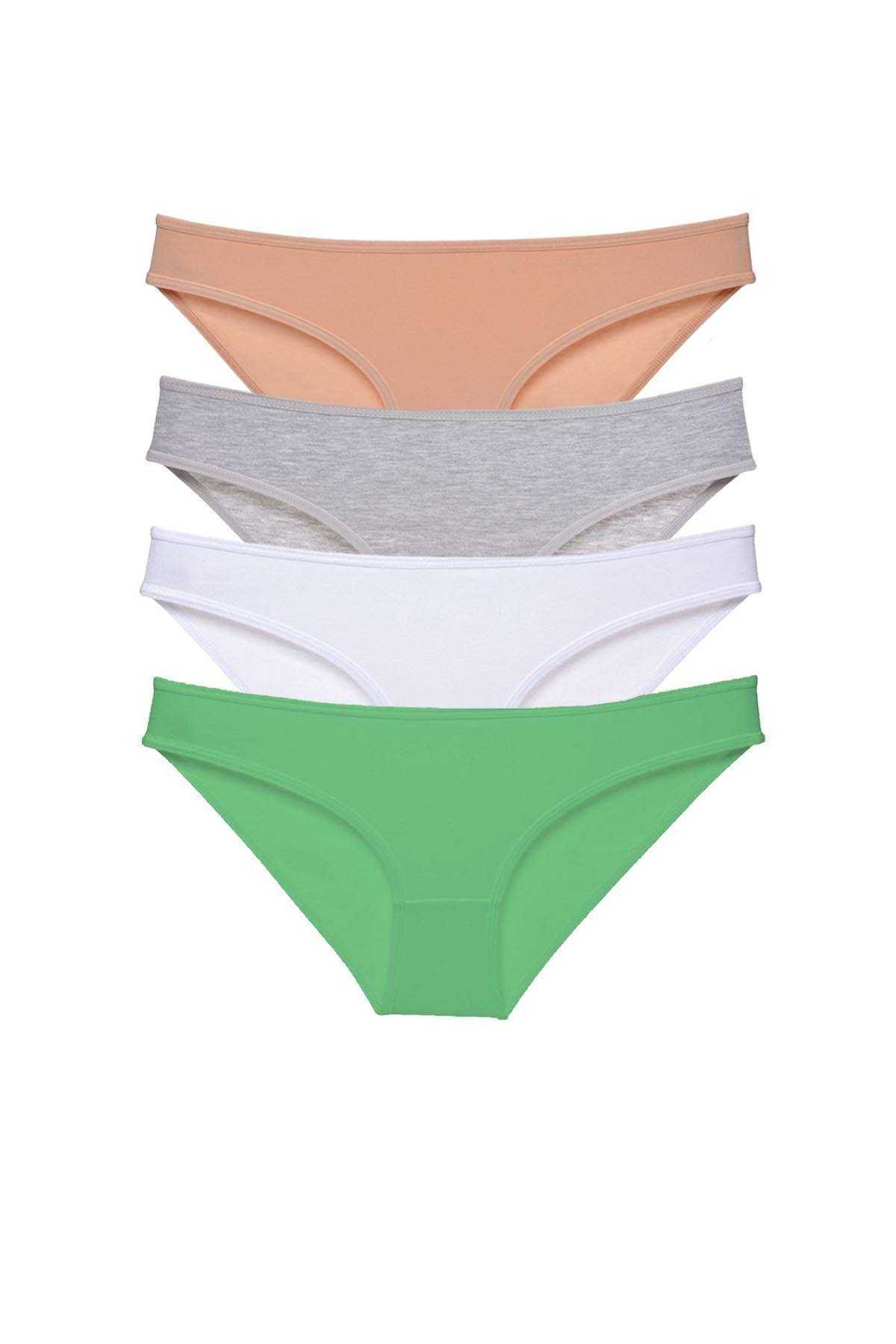 Royaleks 4 adet Süper Eko Set Likralı Kadın Slip Külot Ten Gri Beyaz Yeşil
