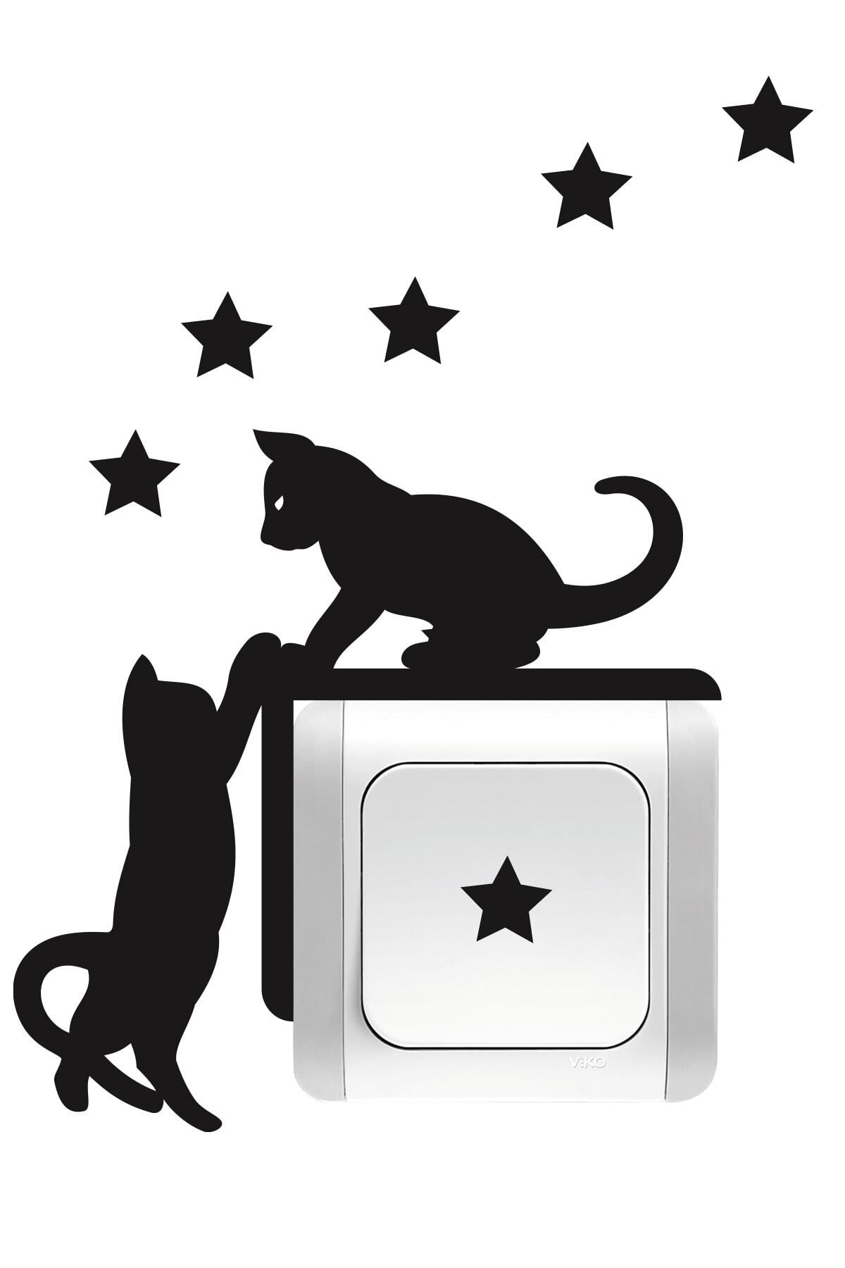 MLH STORE Priz Kedi Sticker Set Siyah Kedi Yıldız Etiket Duvar Sticker