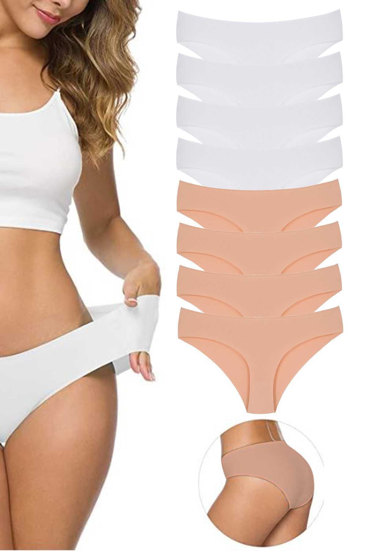 Pink Stil 8 Adet Kadın Dikişsiz Lazer Kesim Esnek İz yapmayan Külot S3 Pink Stil