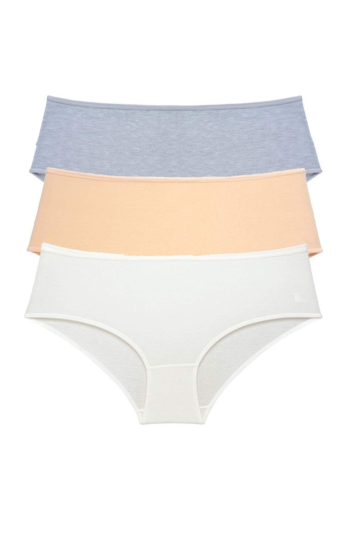 Pink Stil 3 Adet Kadın Yüksek Bel Bato Külot Gri Ten Krem Pink Stil