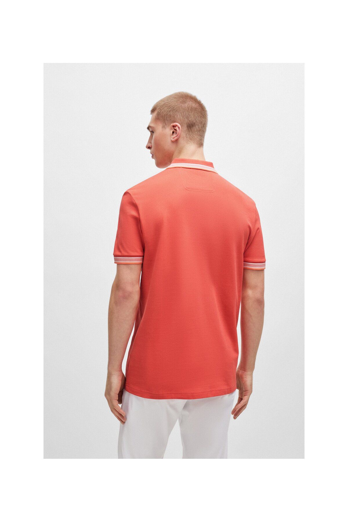 تی شرت یقه پولو قرمز مردانه لوگوی رنگ کنتراست پنبه چوگان yaka t shirt BOSS