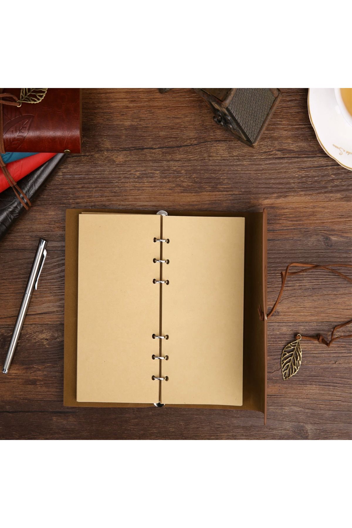 roztomily-Leaf Patterned Unlined Leather Notebook 2