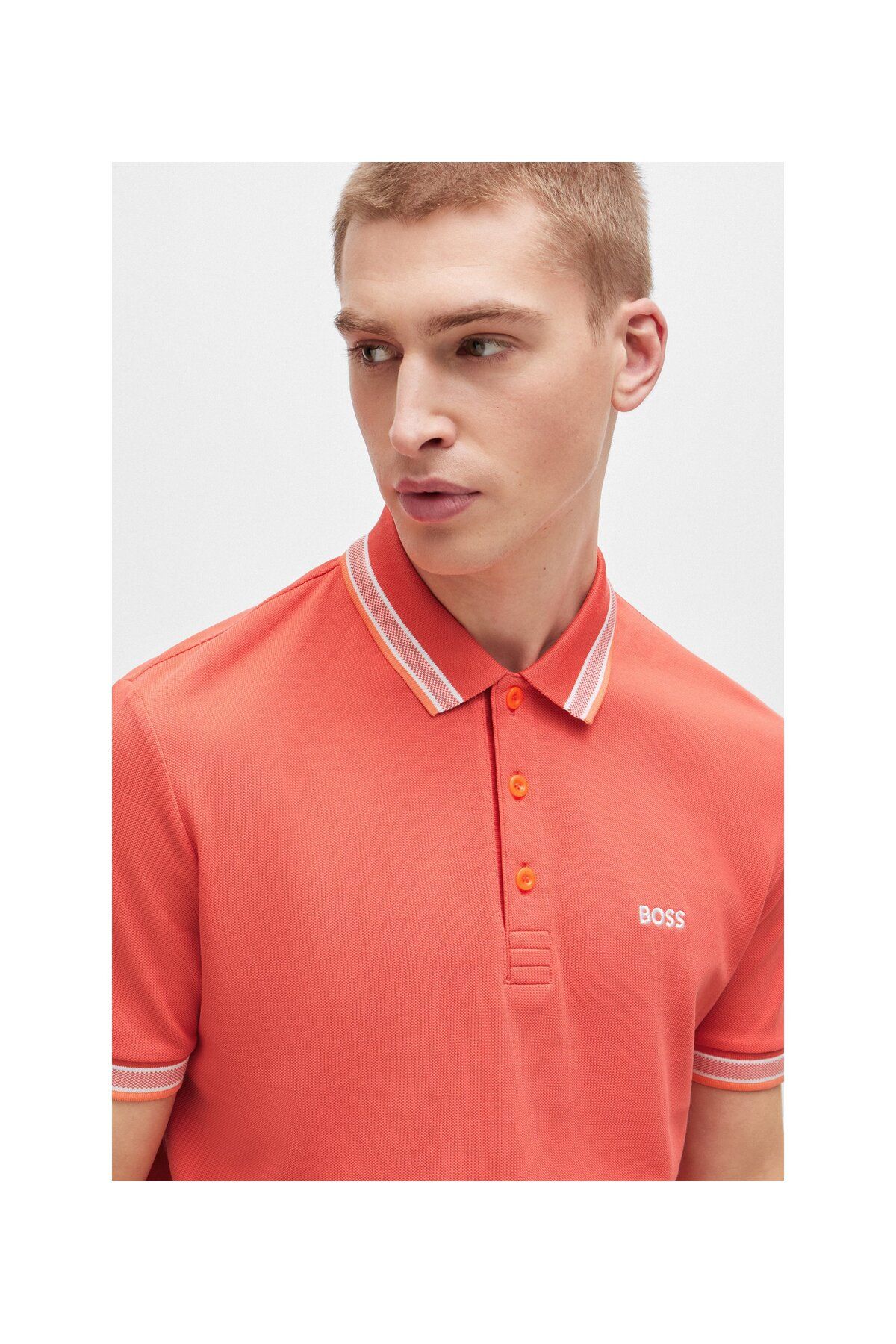 تی شرت یقه پولو قرمز مردانه لوگوی رنگ کنتراست پنبه چوگان yaka t shirt BOSS