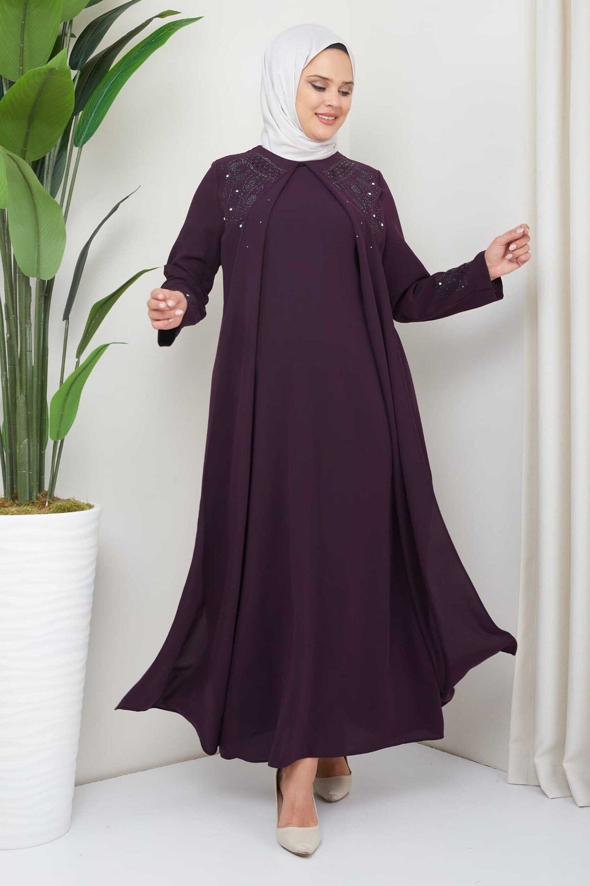 COXO Fashion`S Hijab Evening Dress Plum