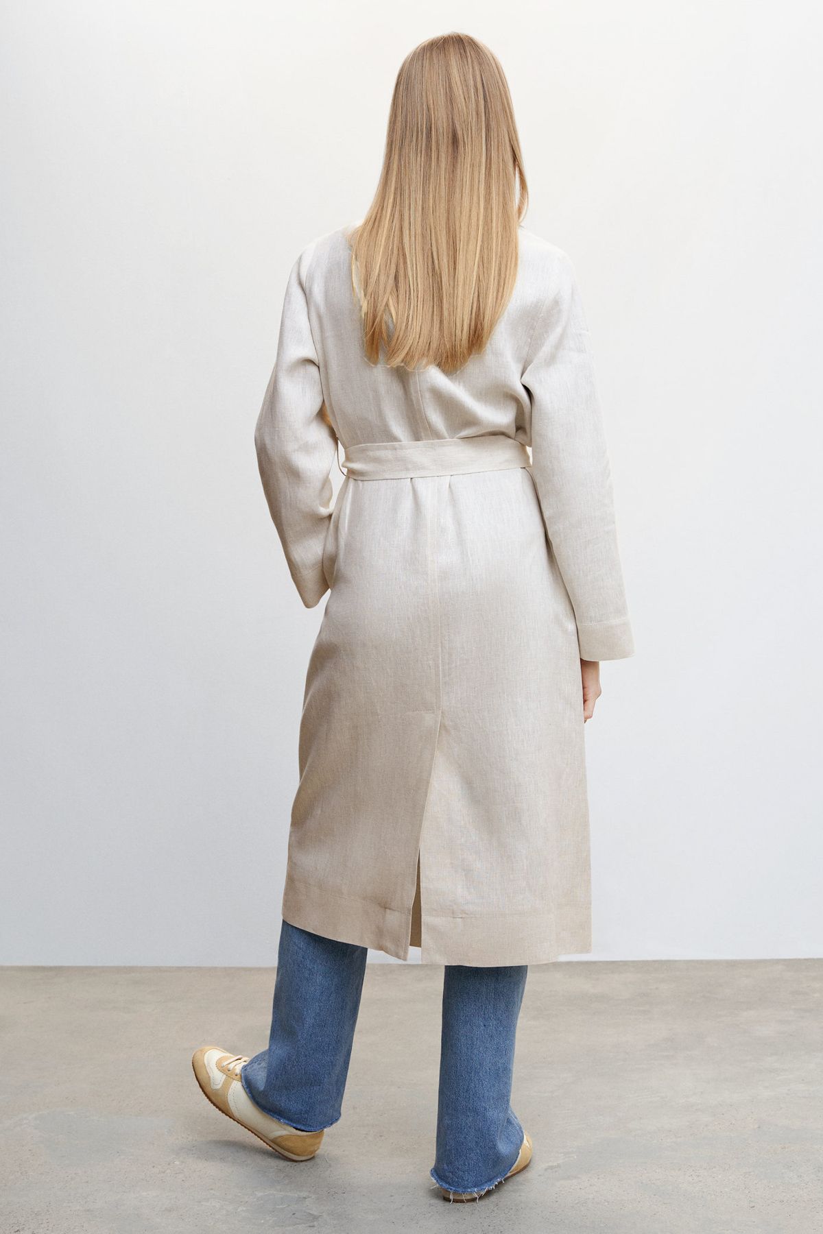 MANGO 100 Linen Trench Coat Lapels Trendyol